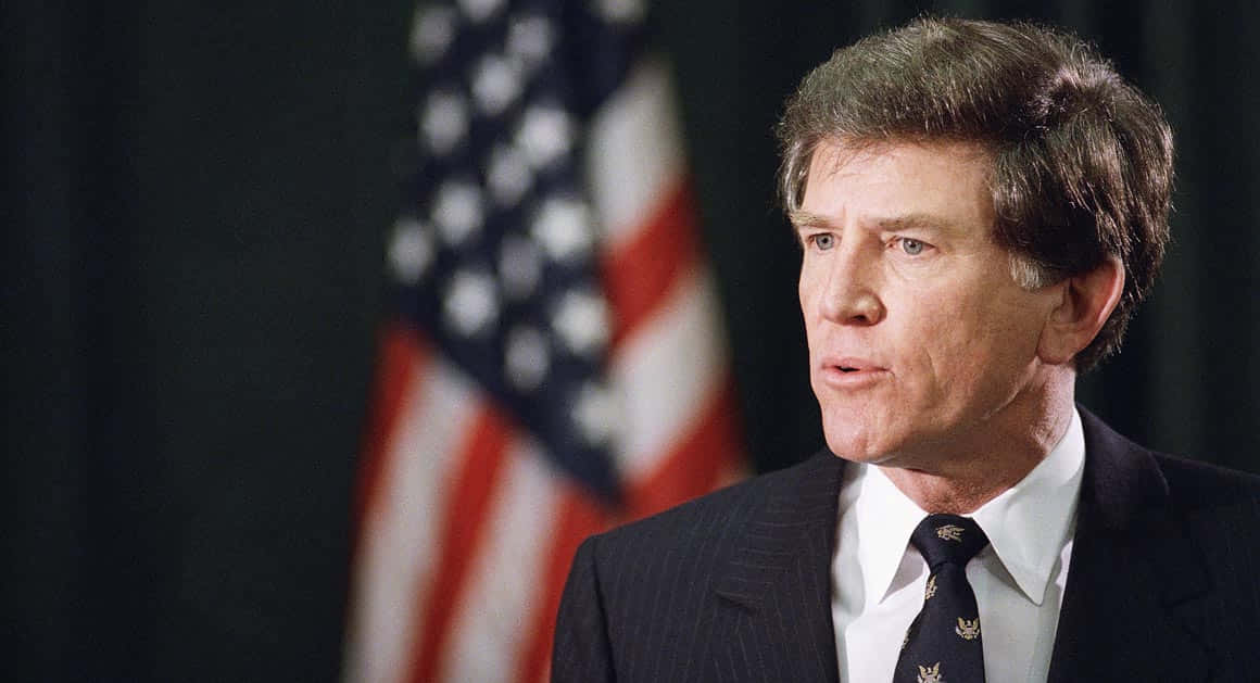 Gary Hart, American flag, dark suit, SD Desktop Wallpaper