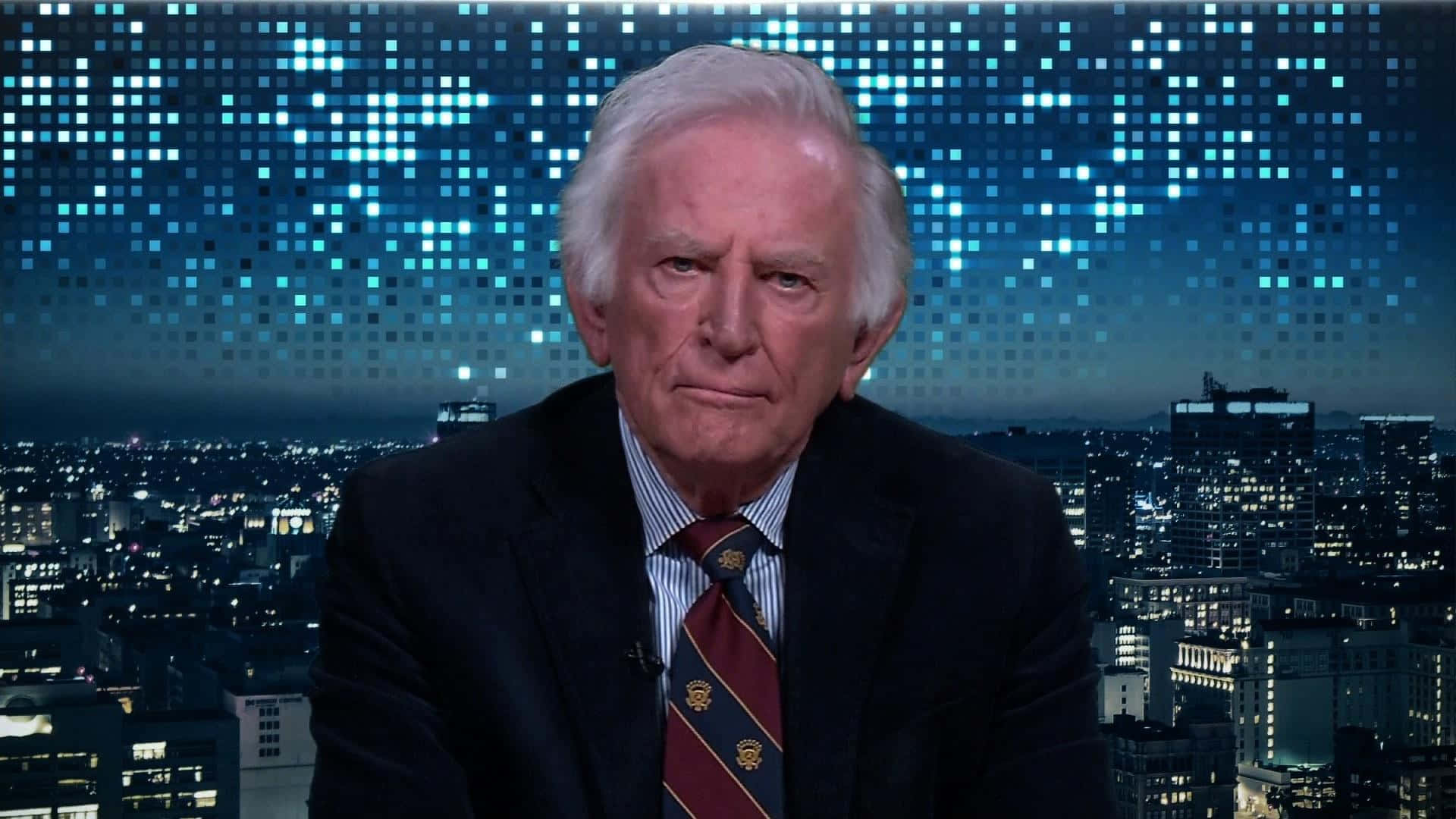 Gary Hart, newsroom background, glowing blue pixelated backdrop, Full HD Desktop Wallpaper