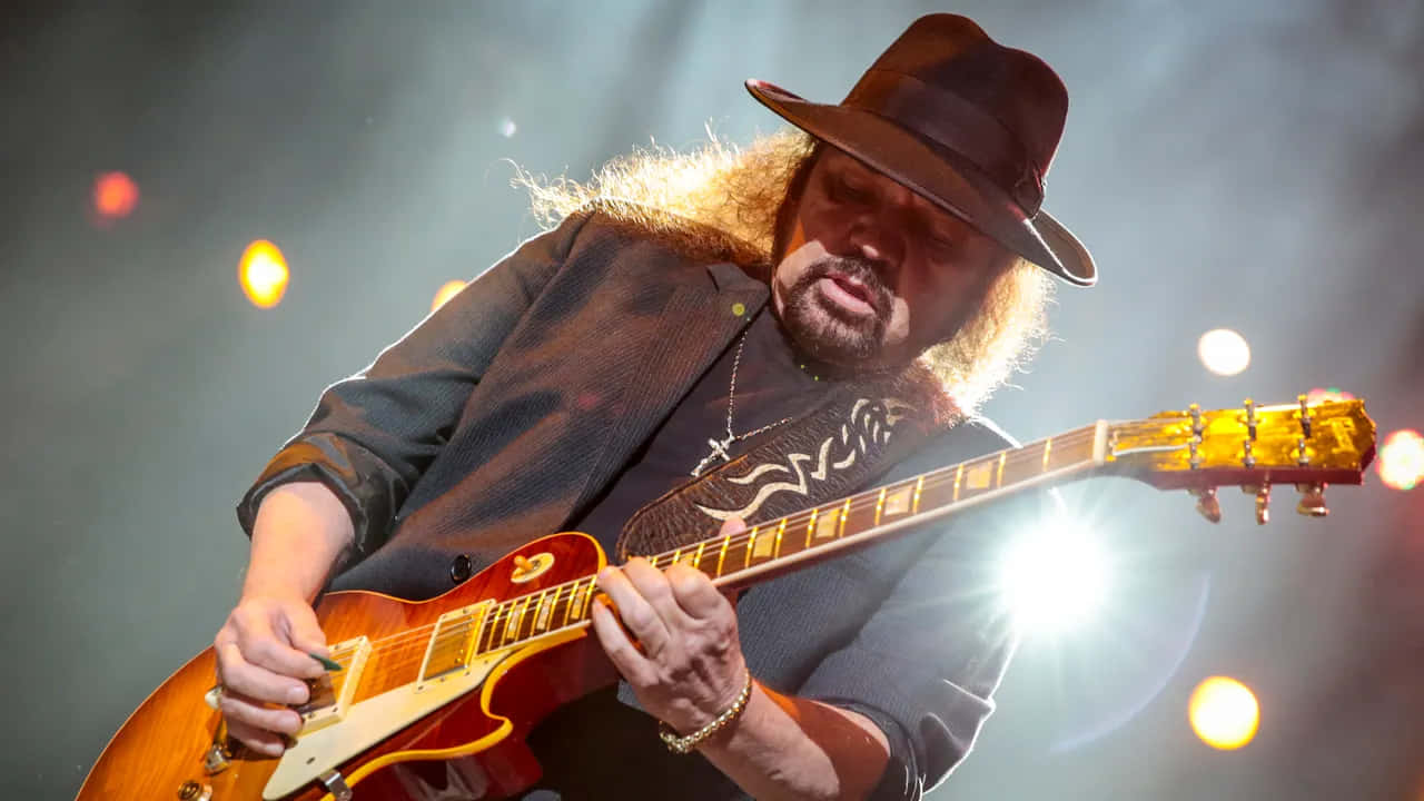 Gary Rossington, fedora, sunburst electric guitar, HD Desktop Wallpaper