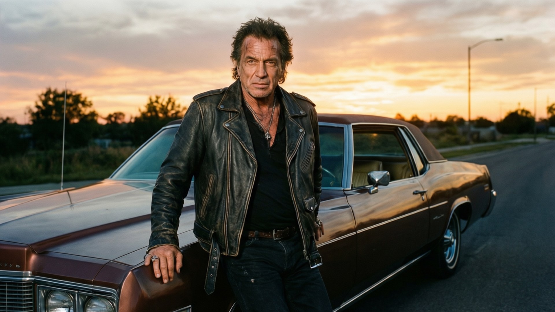Gary Sinise, vintage car, sunset, Full HD Desktop Wallpaper