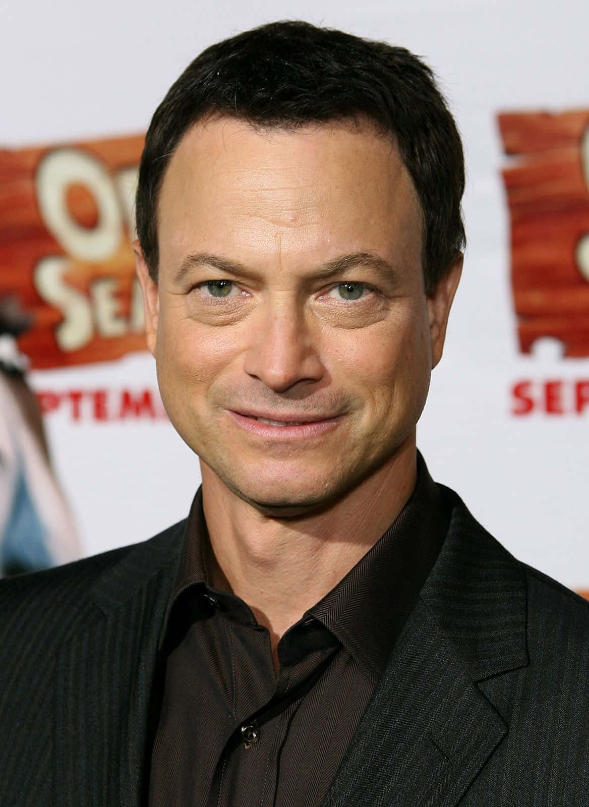 Gary Sinise, dark pinstripe suit, brown shirt, HD Phone Wallpaper