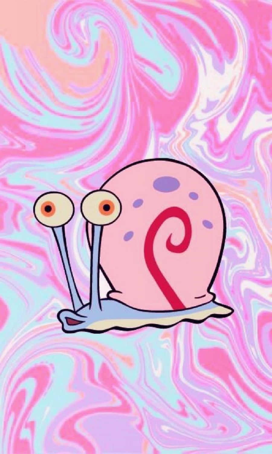 Gary The Snail, red spiral shell, swirling pink and blue psychedelic background, HD Phone Wallpaper