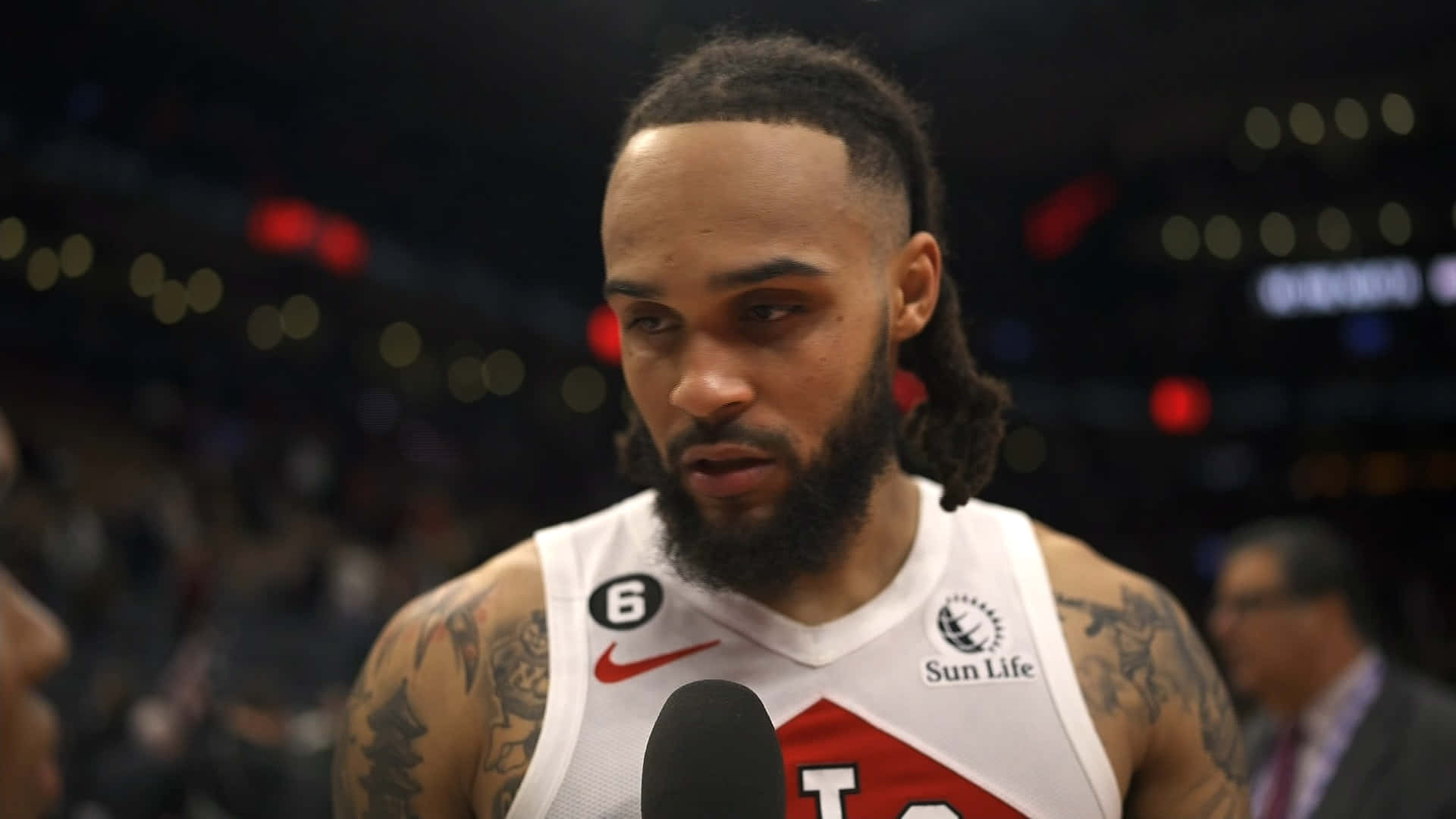 Gary Trent Jr, postgame interview, arena lights, Full HD Desktop Wallpaper