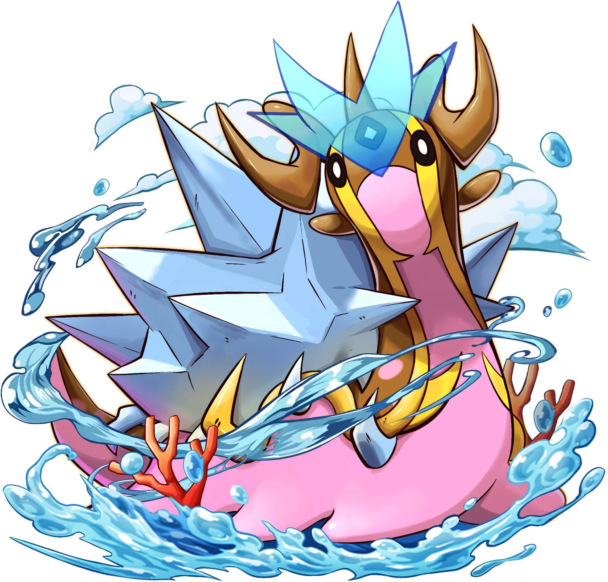 Gastrodon, spiky shell, pink and blue, Full HD Desktop Wallpaper
