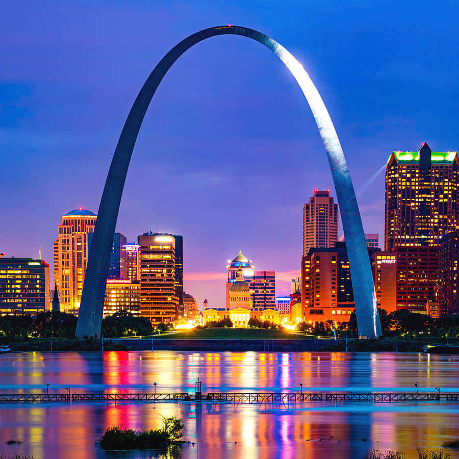 Gateway Arch, twilight sky, city lights, SD Desktop Wallpaper