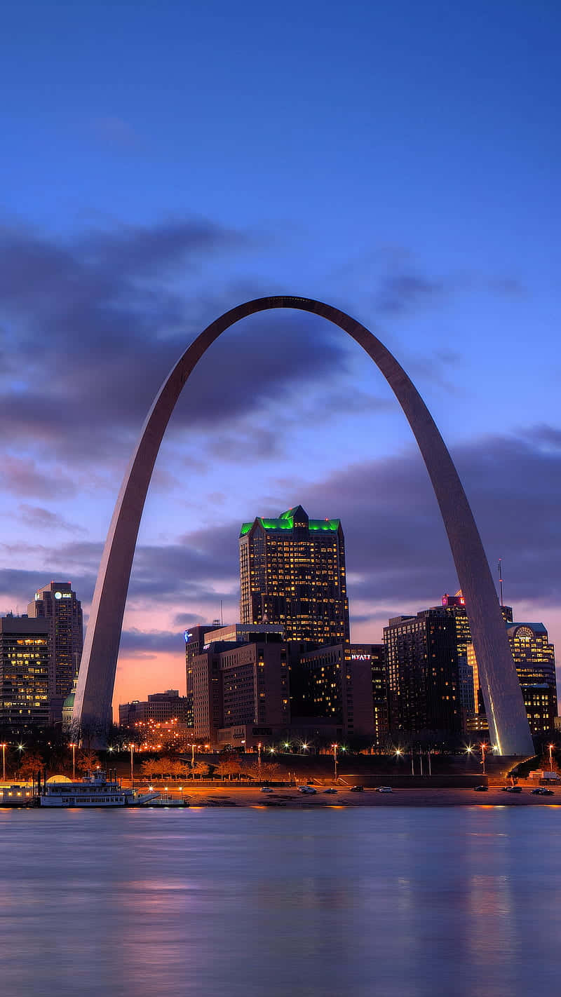 Gateway Arch, twilight sky, city lights, HD Phone Wallpaper