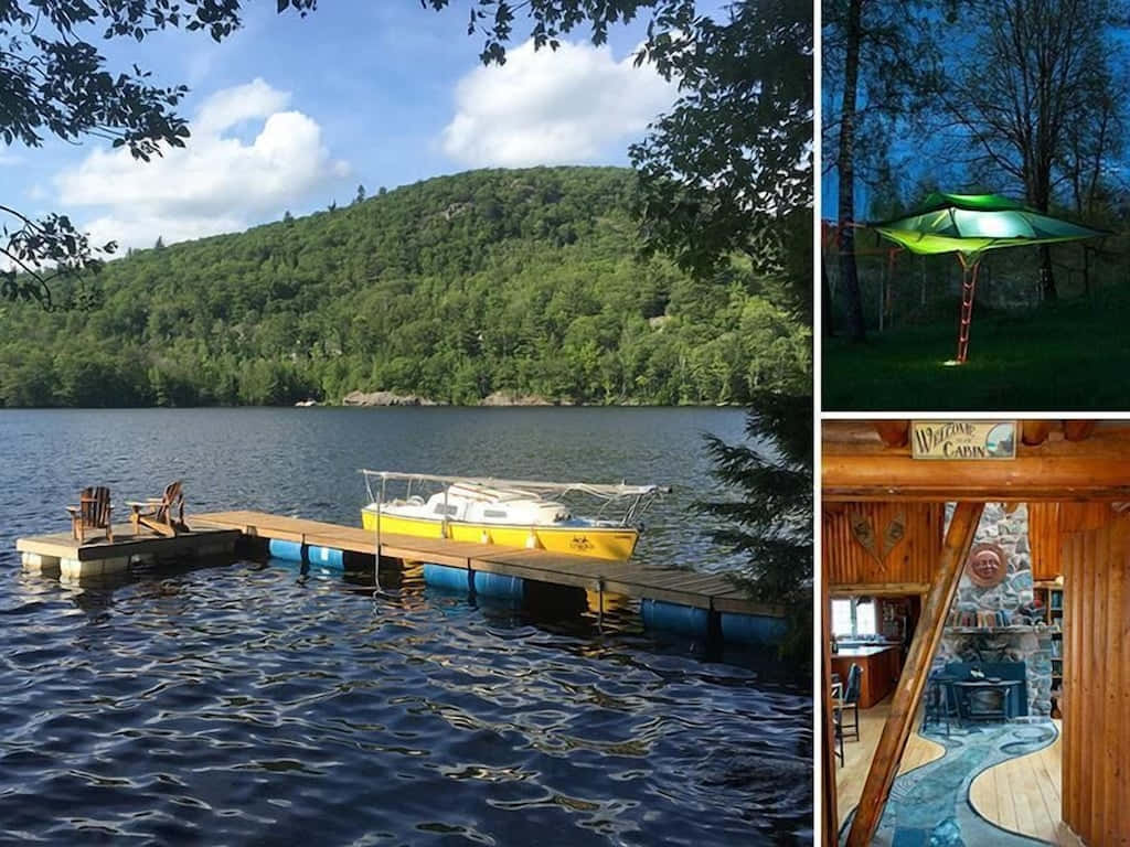Gatineau, lake cabin life, yellow boat, SD Desktop Wallpaper