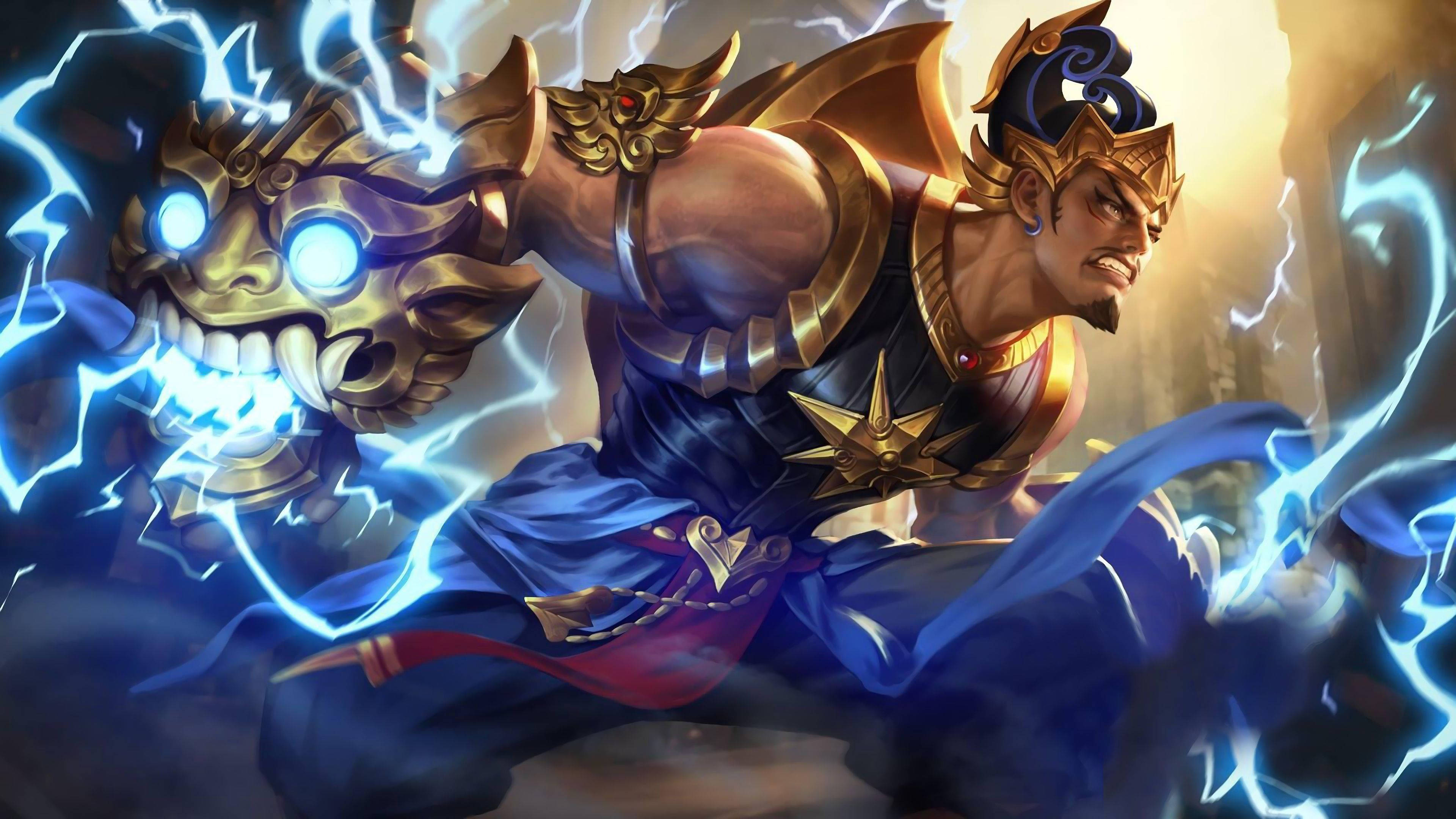 Gatotkaca, blazing power, golden armor, 4K Desktop Wallpaper