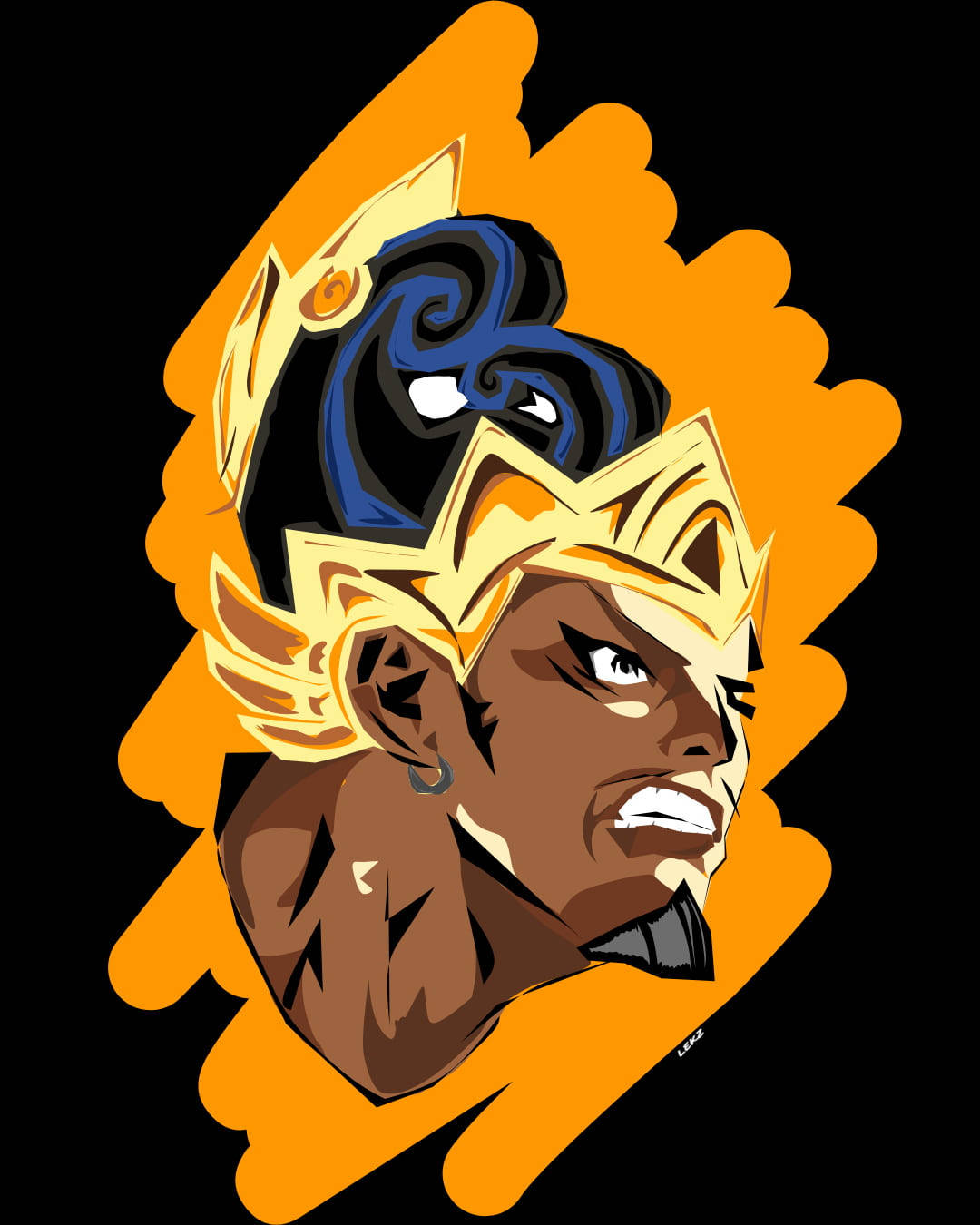 Gatotkaca, blue hair, golden armor, HD Phone Wallpaper