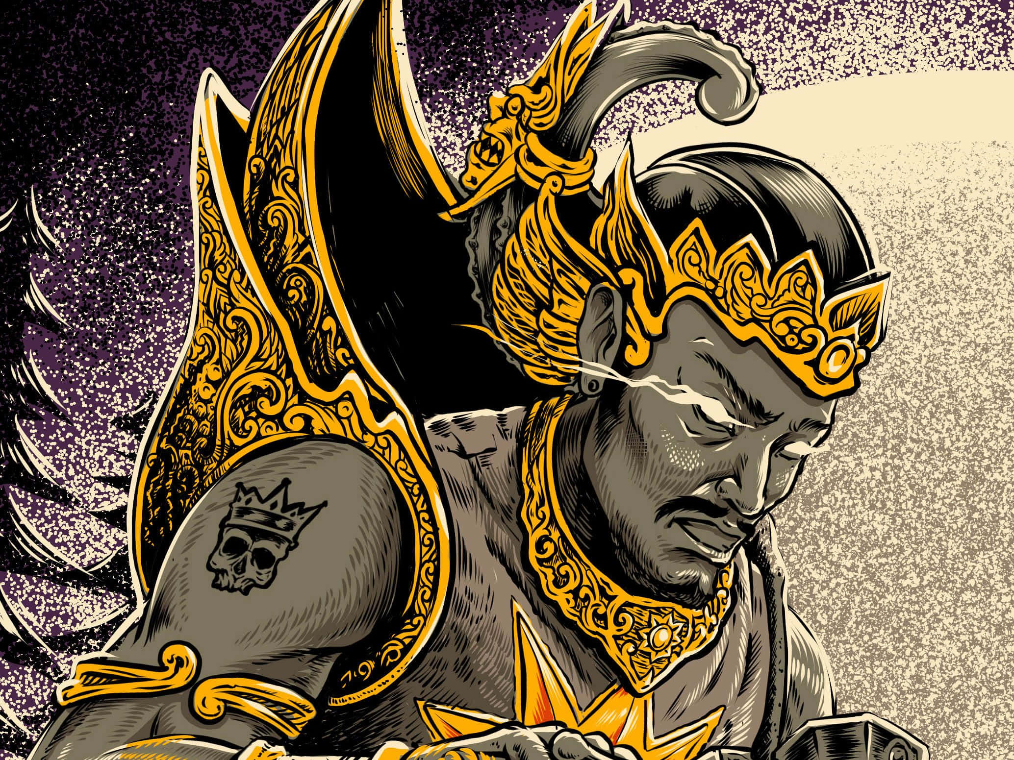 Gatotkaca, golden armor, crown, Full HD Desktop Wallpaper