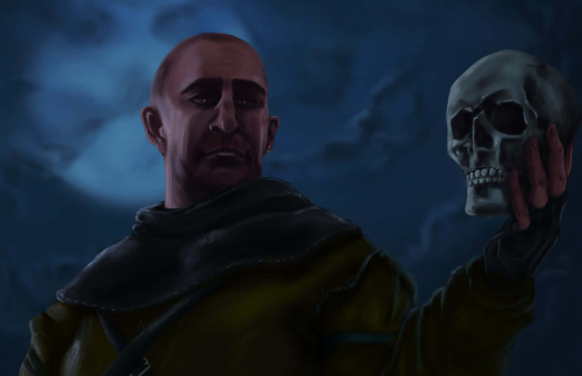 Gaunter O'Dimm, yellow robe, skull, Full HD Desktop Wallpaper