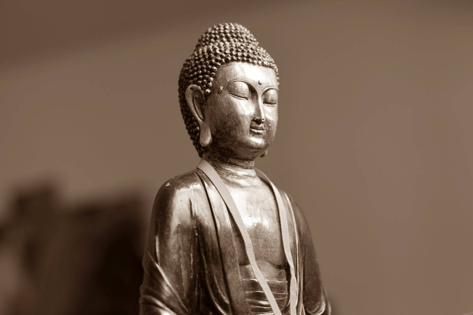 Gautam Buddha, ceramic statue, sepia-toned, HD Desktop Wallpaper