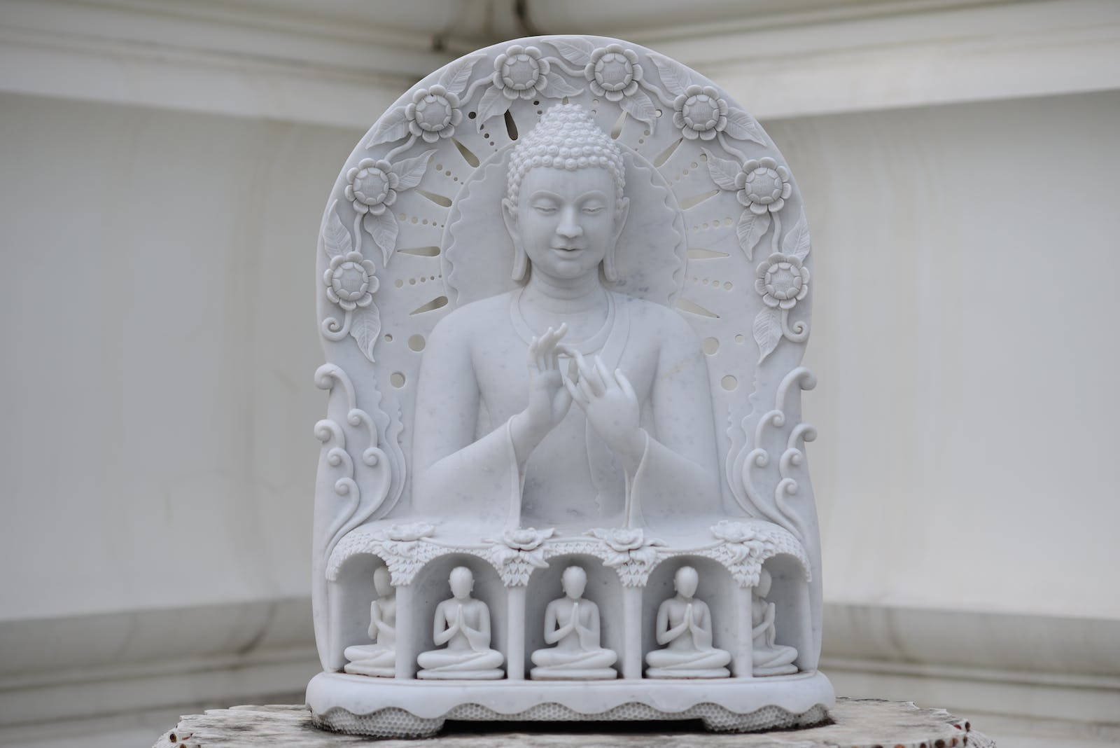 Gautam Buddha, white marble, floral carvings, HD Desktop Wallpaper