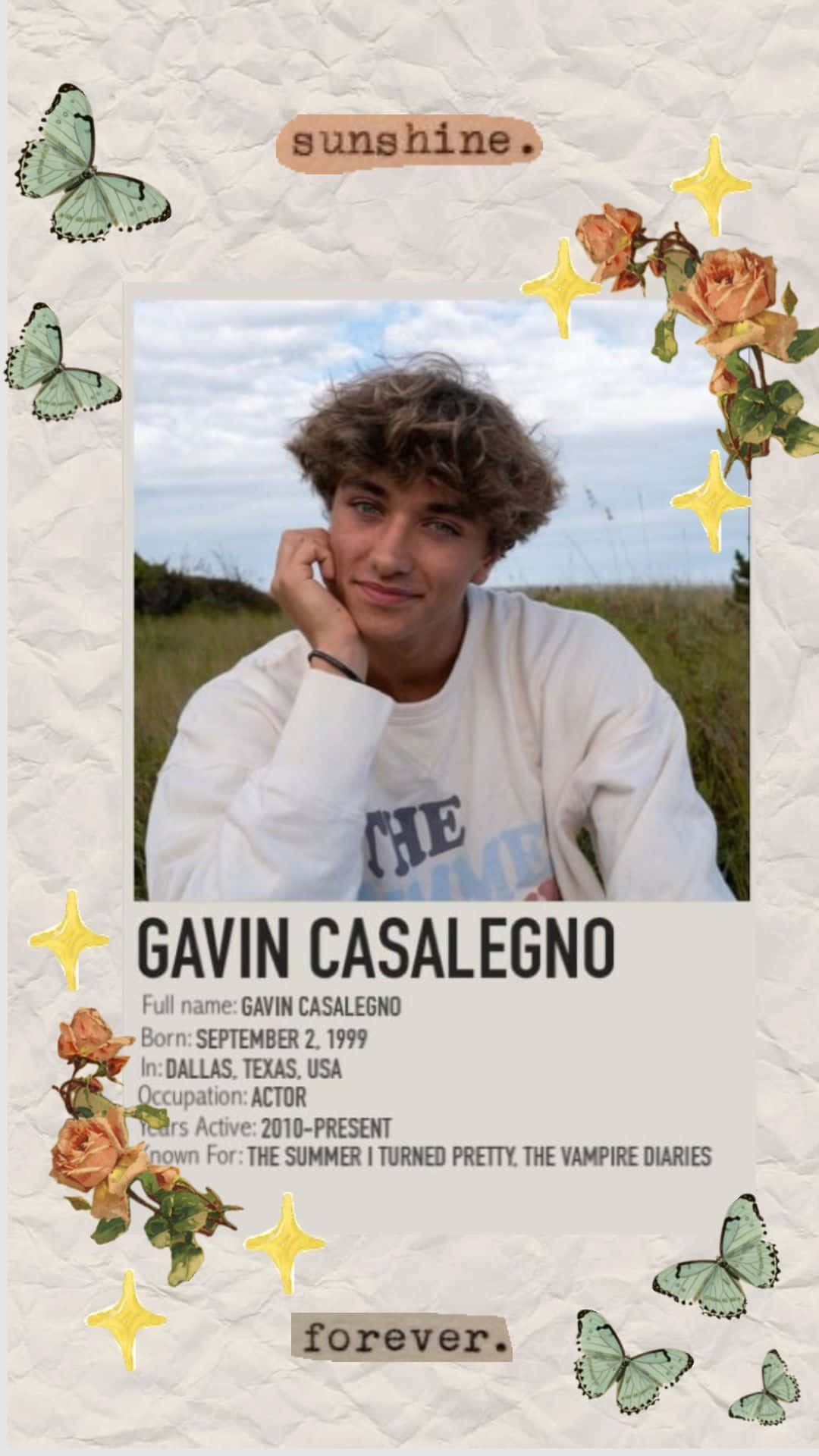Gavin Casalegno, sunshine portrait, butterflies, Full HD Phone Wallpaper