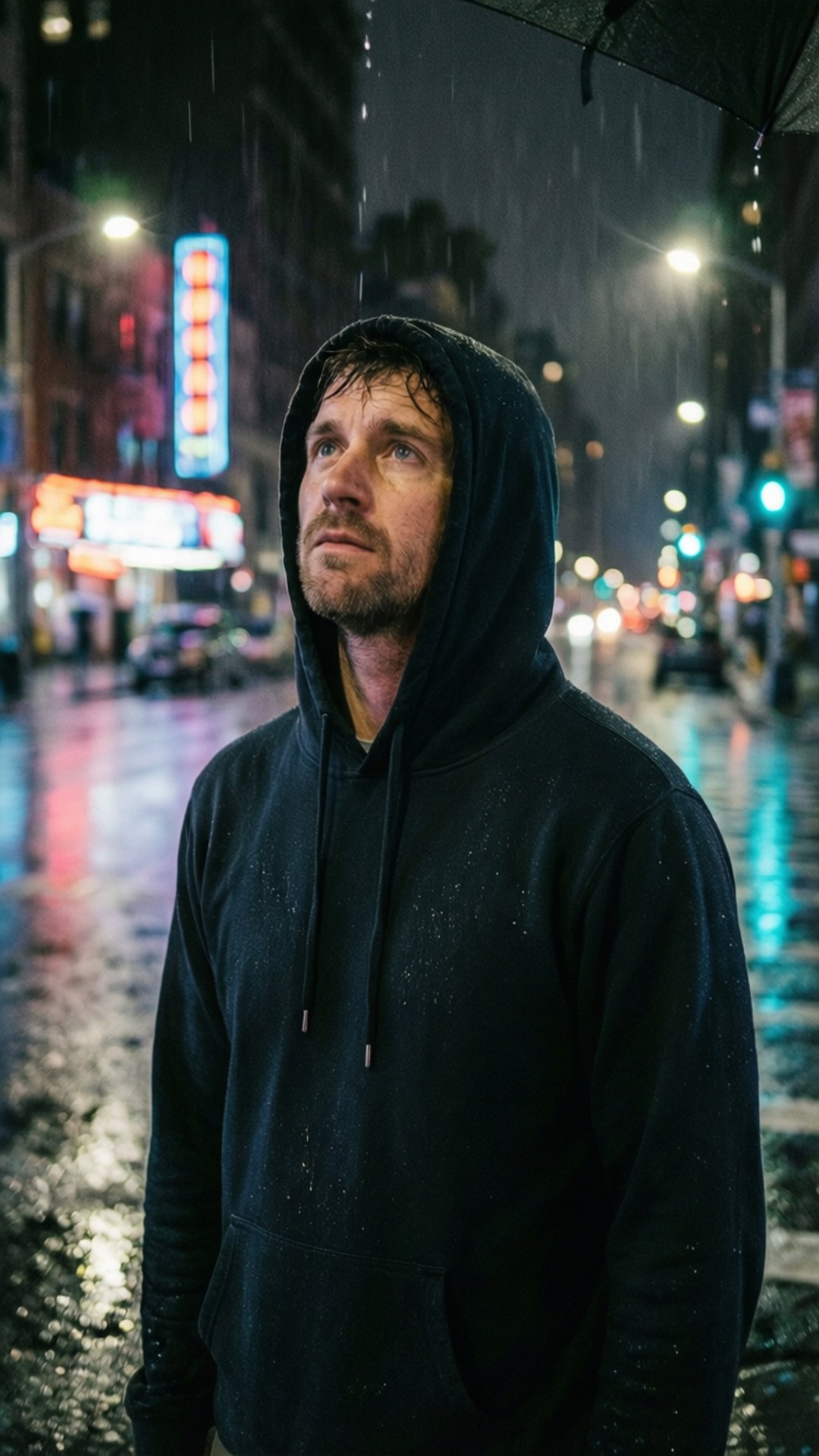 Gavin Casalegno, neon rain night, rain at night, Full HD Phone Wallpaper
