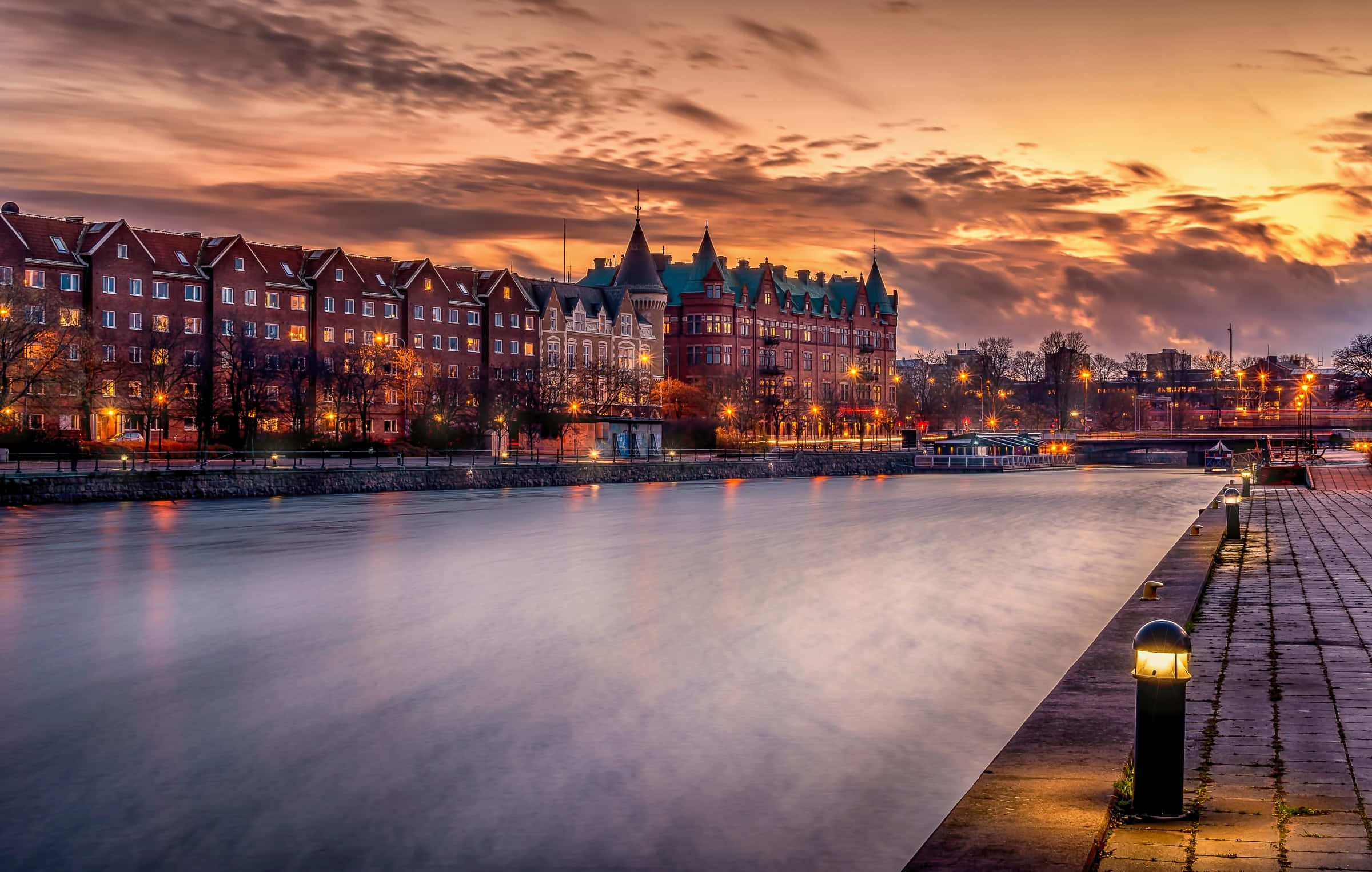 Gävle, river, historic red brick buildings, Full HD Desktop Wallpaper