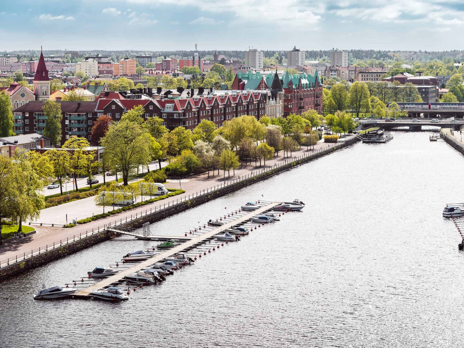 Gävle, riverfront, aerial view, HD Desktop Wallpaper