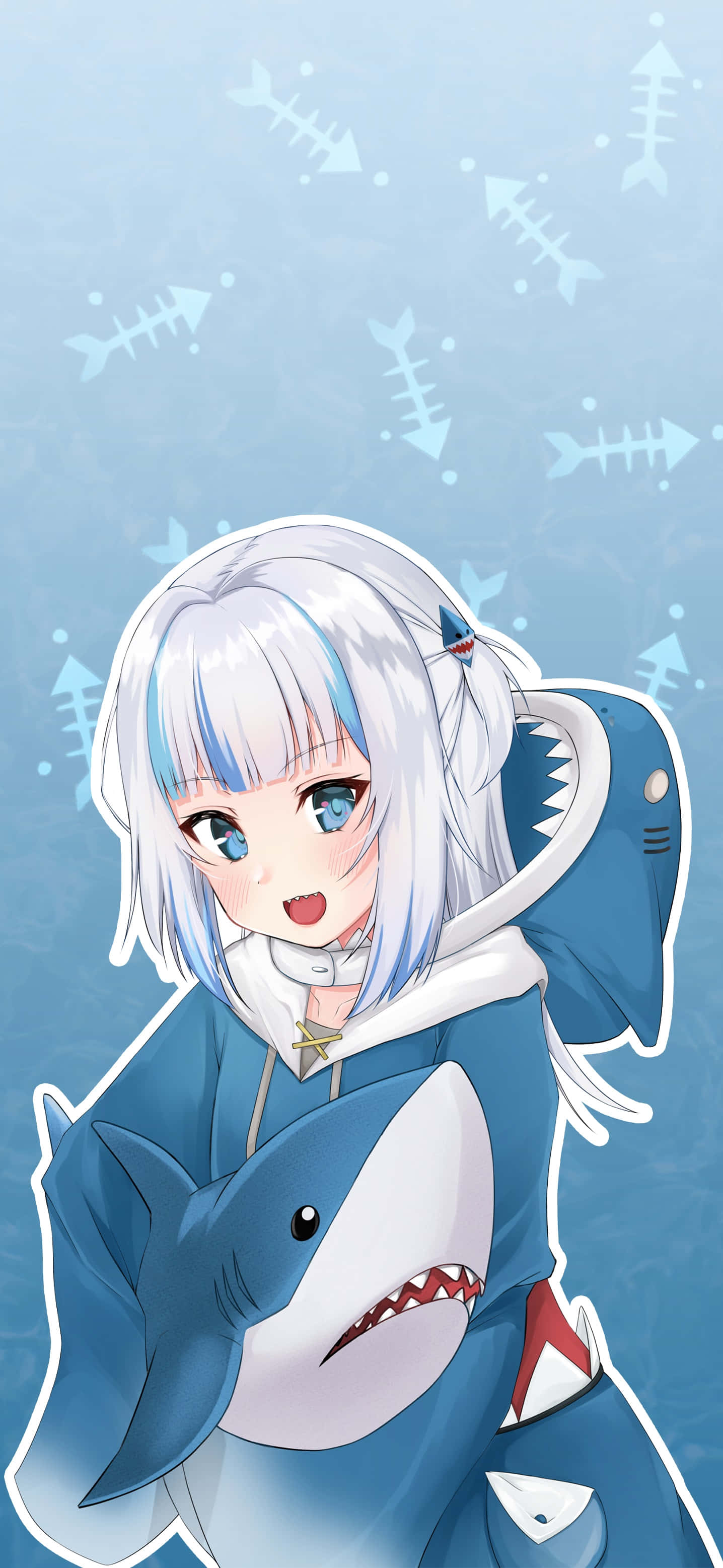 Gawr Gura, anime style, shark costume, 2K Phone Wallpaper