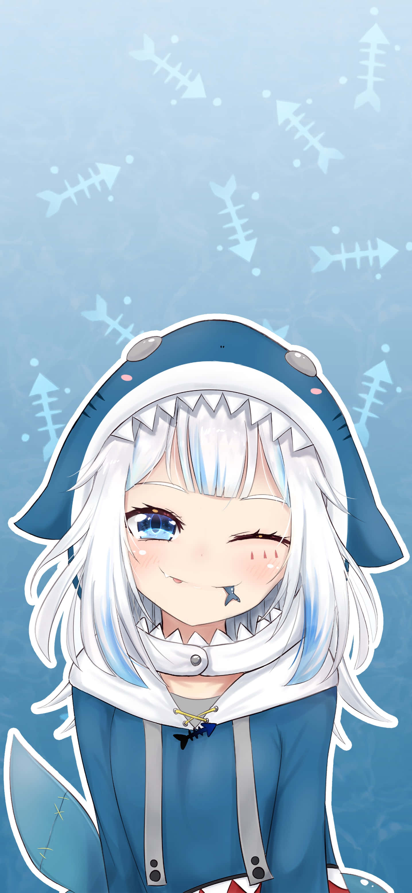 Gawr Gura, anime style illustration, white hair, 2K Phone Wallpaper