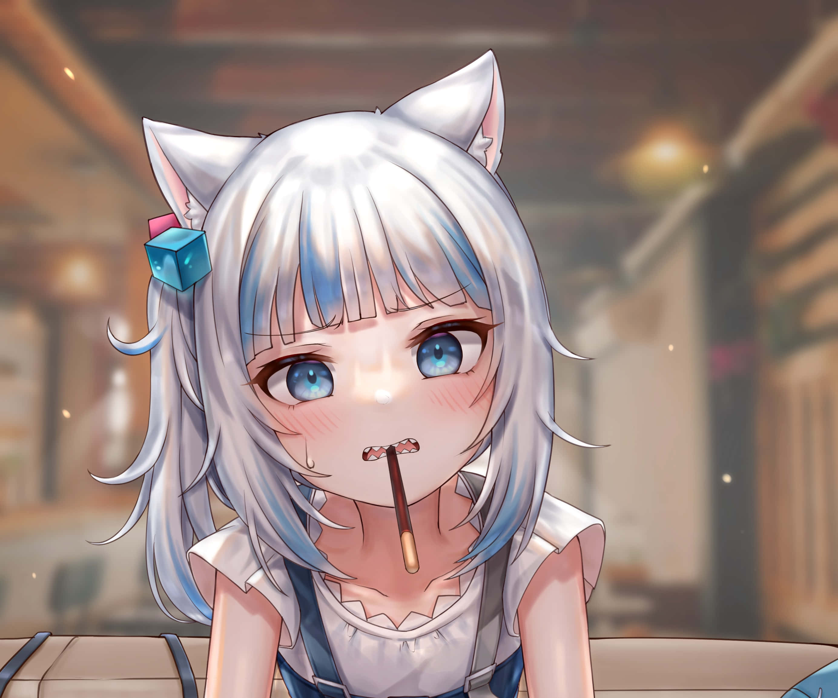 Gawr Gura, anime style, silver hair, 2K Desktop Wallpaper