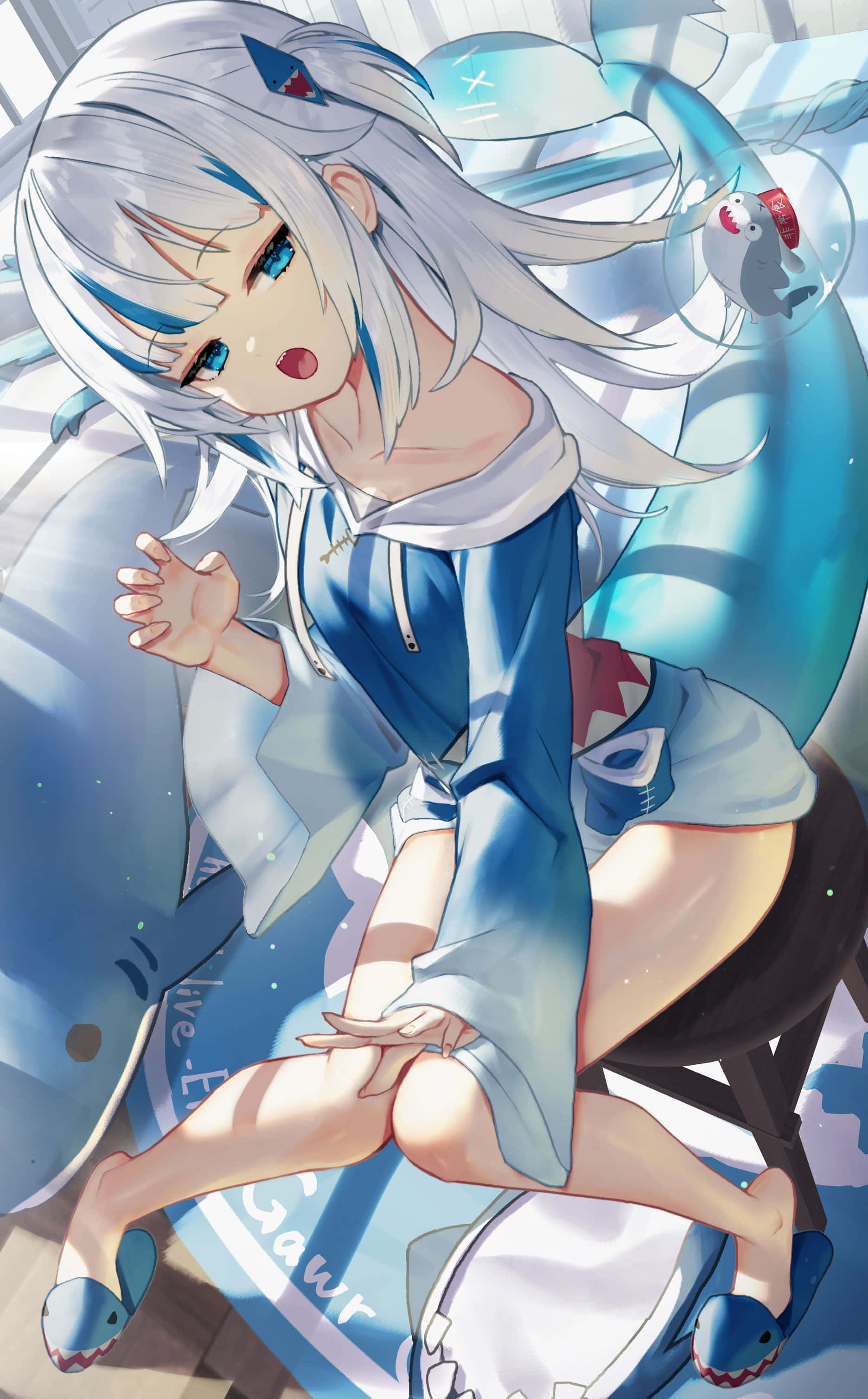 Gawr Gura, anime style, silver hair, 2K Phone Wallpaper