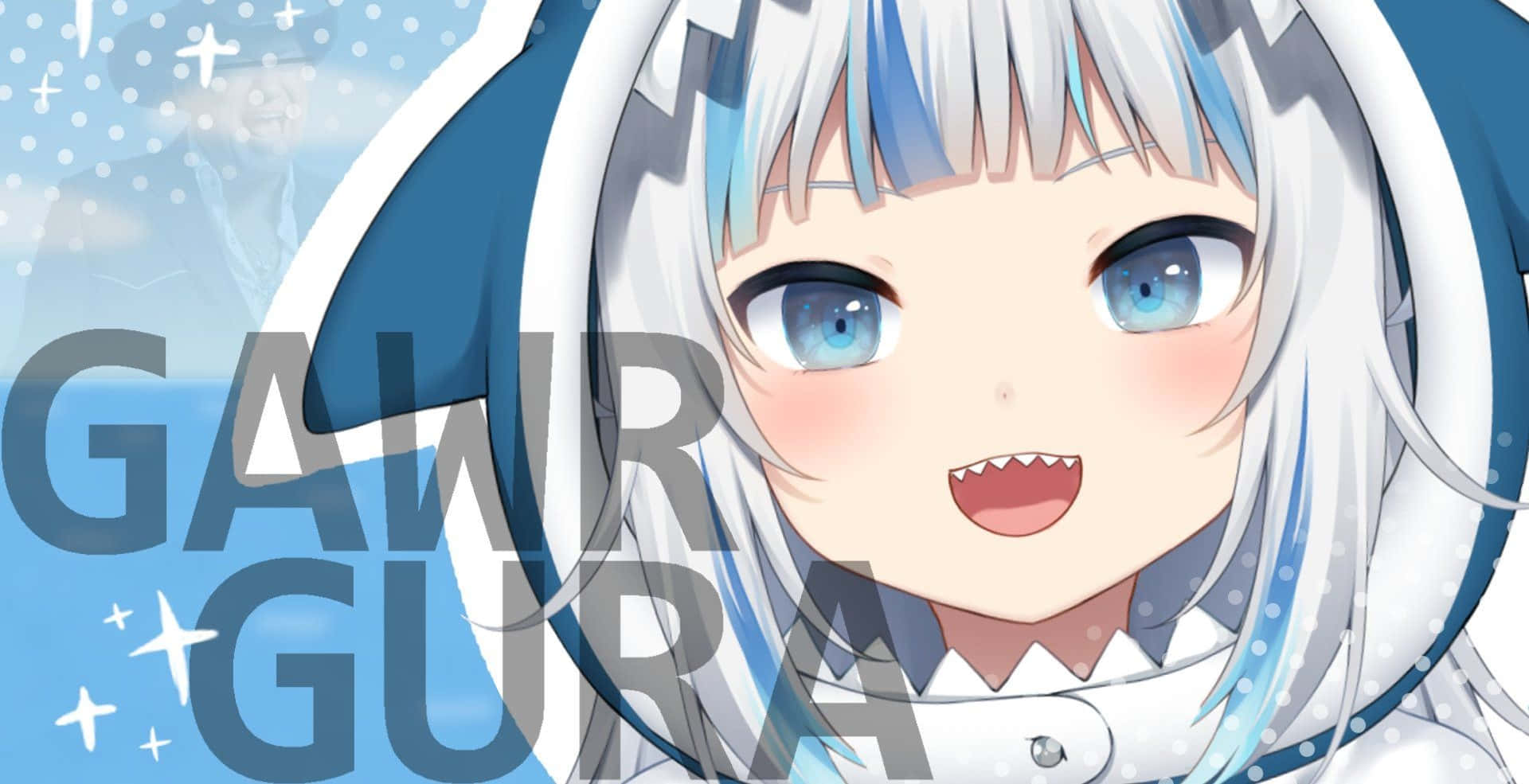 Gawr Gura, anime style, silver hair, Full HD Desktop Wallpaper