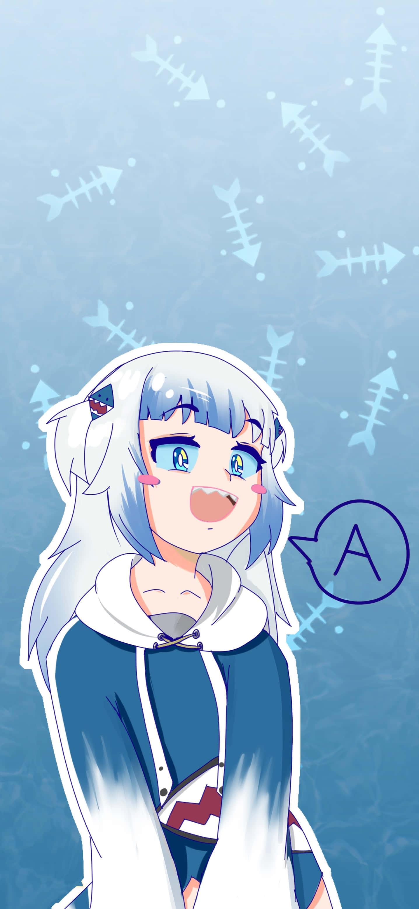 Gawr Gura, anime style, silver hair, 2K Phone Wallpaper