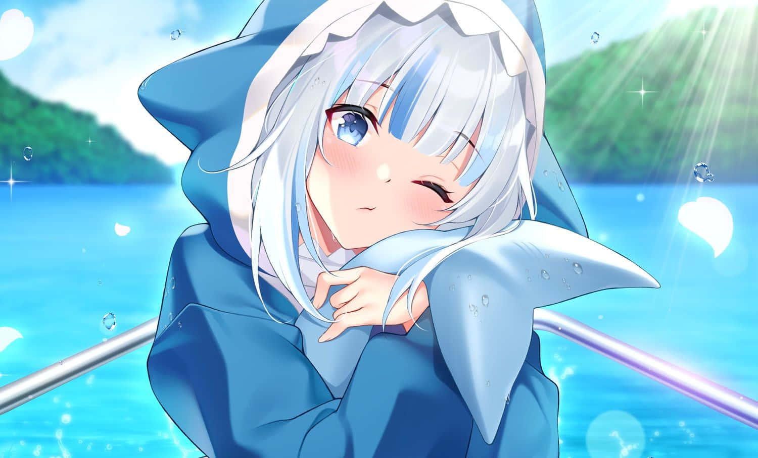 Gawr Gura, anime style, silver-haired, HD Desktop Wallpaper