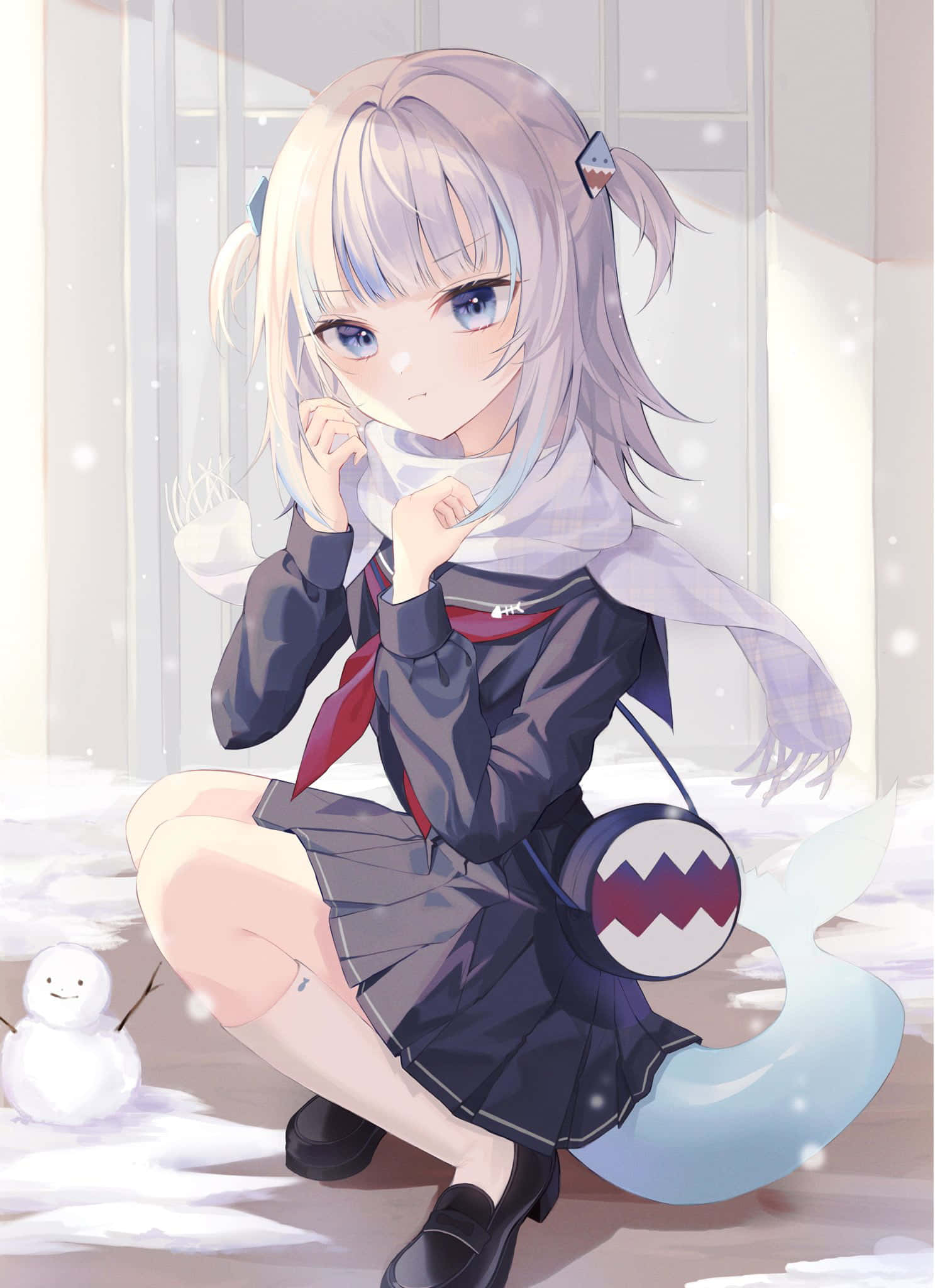 Gawr Gura, silver hair, blue eyes, Full HD Phone Wallpaper