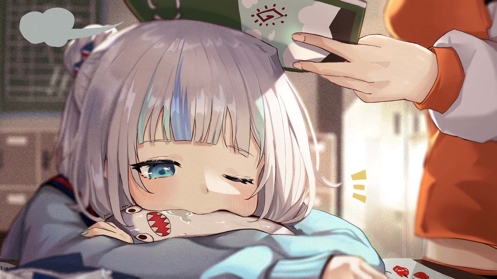 Gawr Gura, anime character, train ride, Full HD Desktop Wallpaper