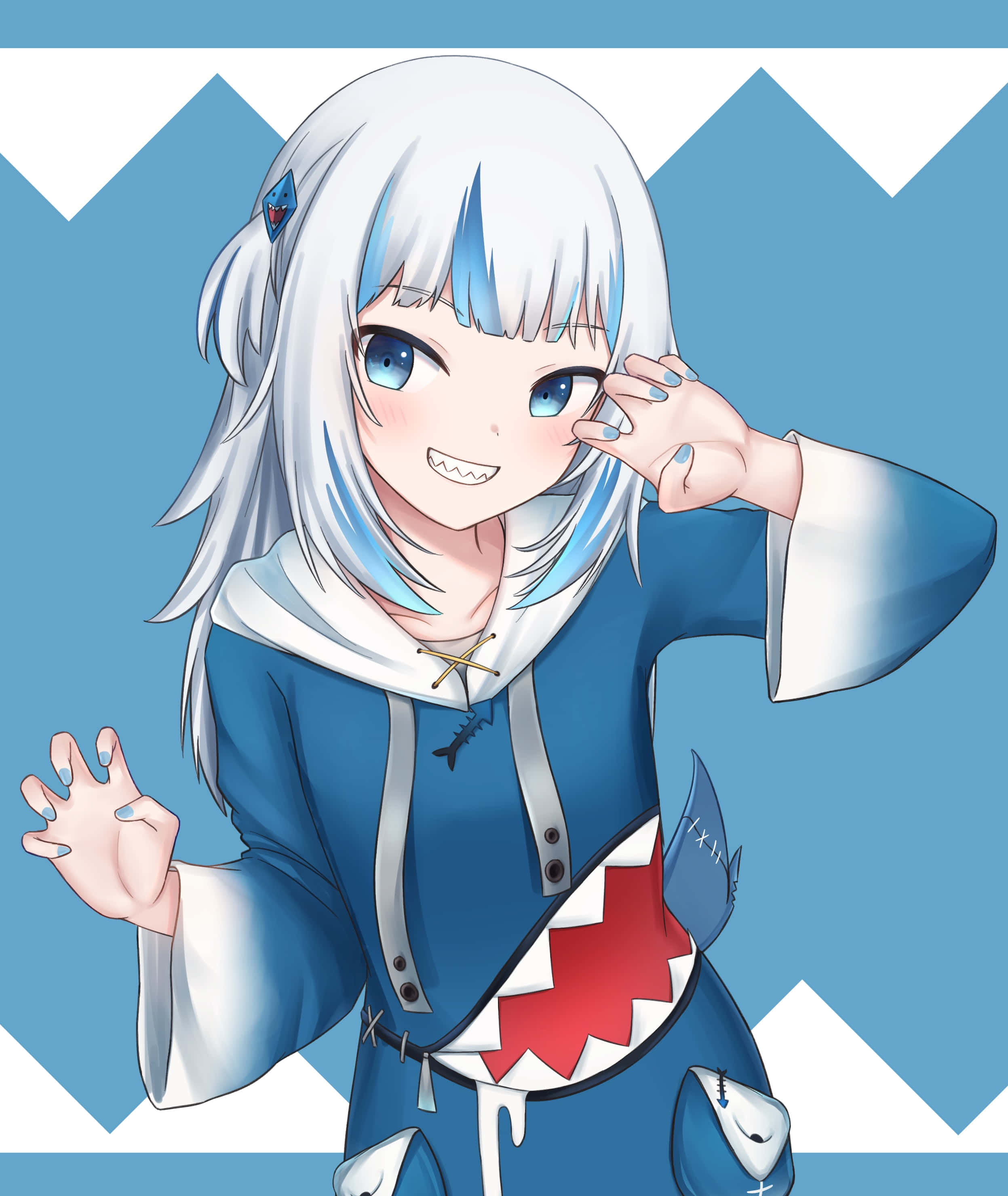 Gawr Gura, anime style, white and blue hair, 2K Phone Wallpaper
