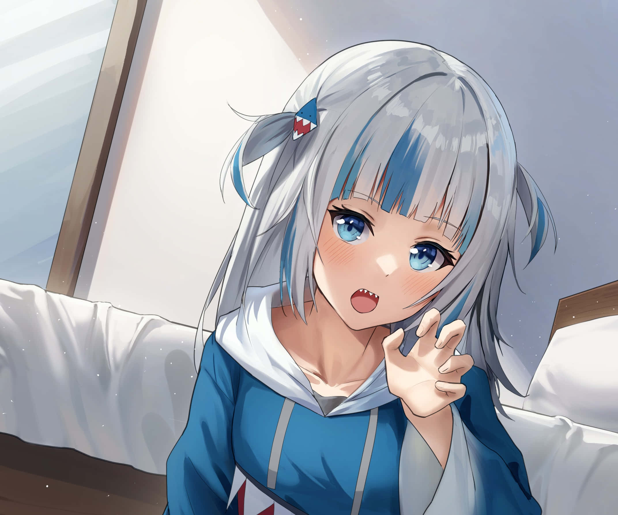 Gawr Gura, anime style, silver hair, Full HD Desktop Wallpaper