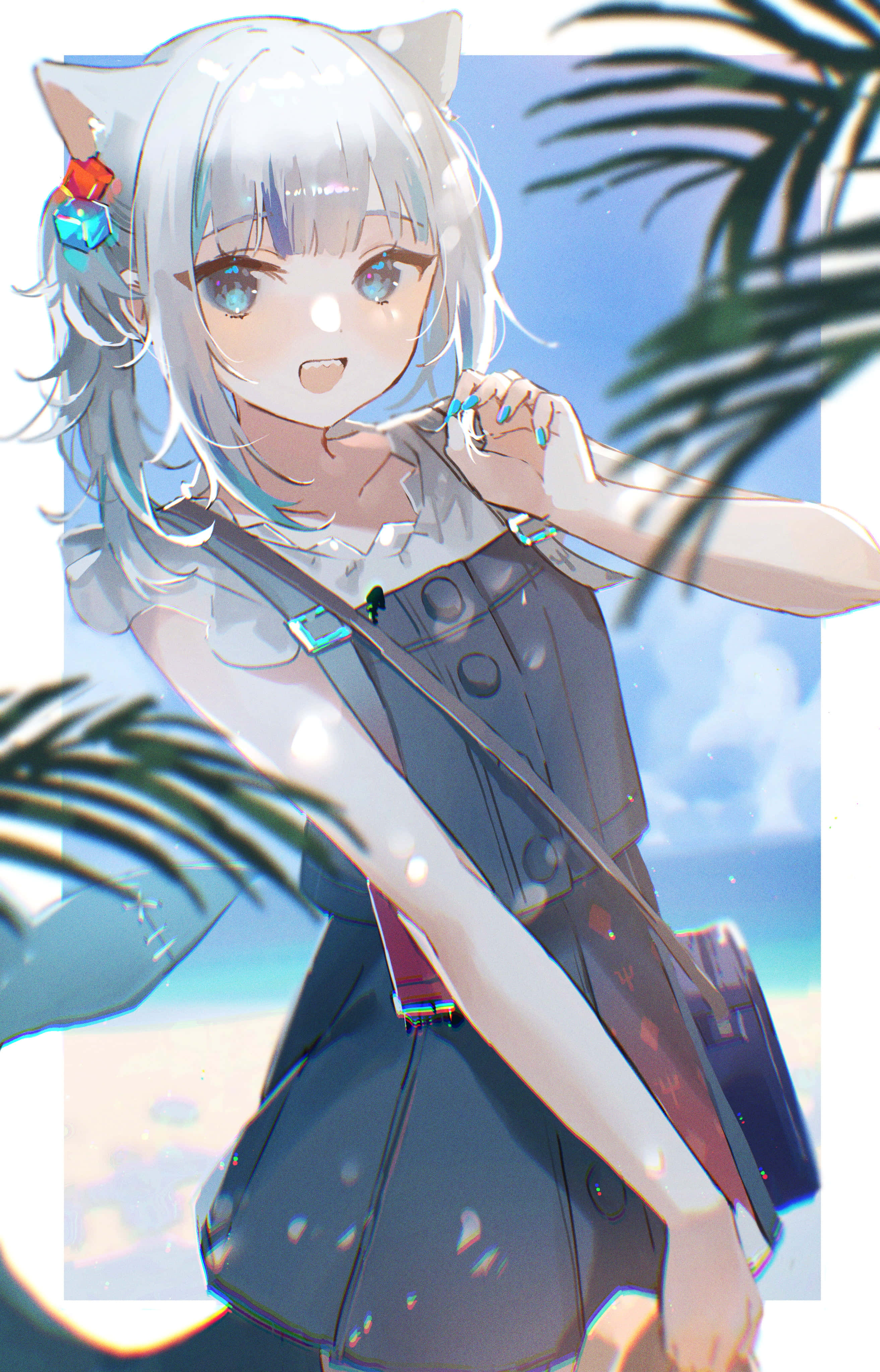 Gawr Gura, tropical smile, silver hair, 4K Phone Wallpaper