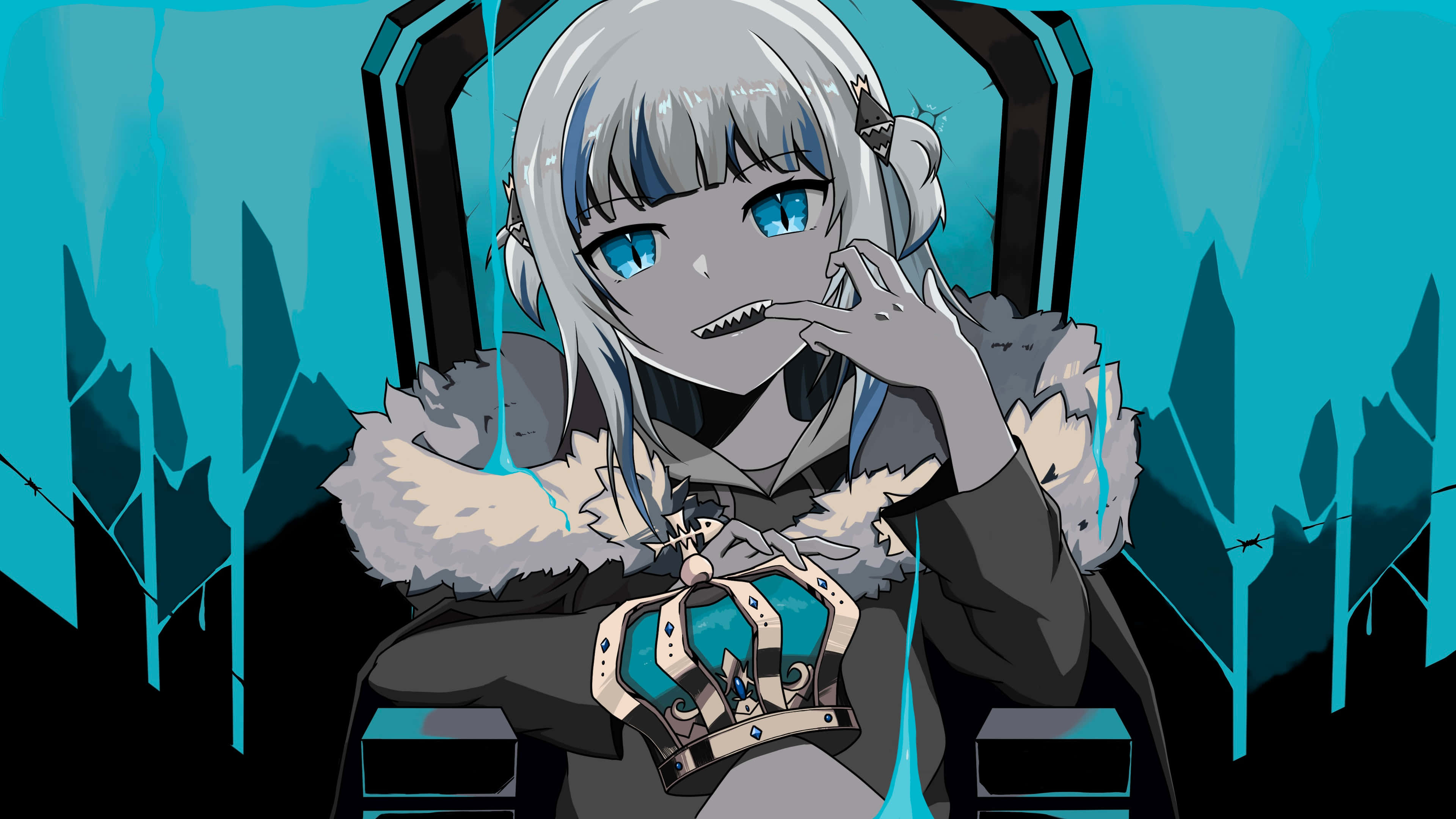 Gawr Gura, anime style, silver-haired, 4K Desktop Wallpaper