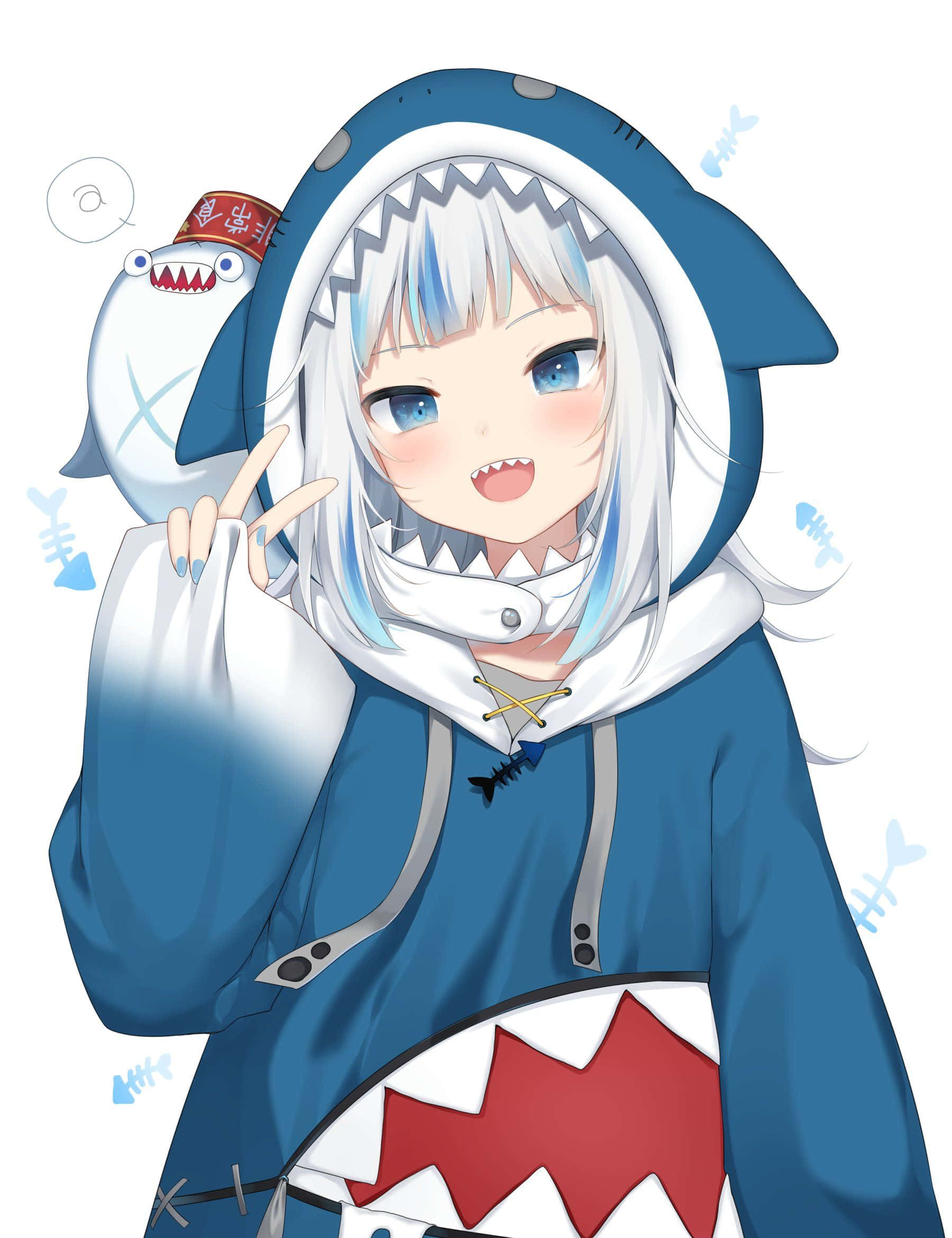Gawr Gura, anime style, silver hair, Full HD Phone Wallpaper