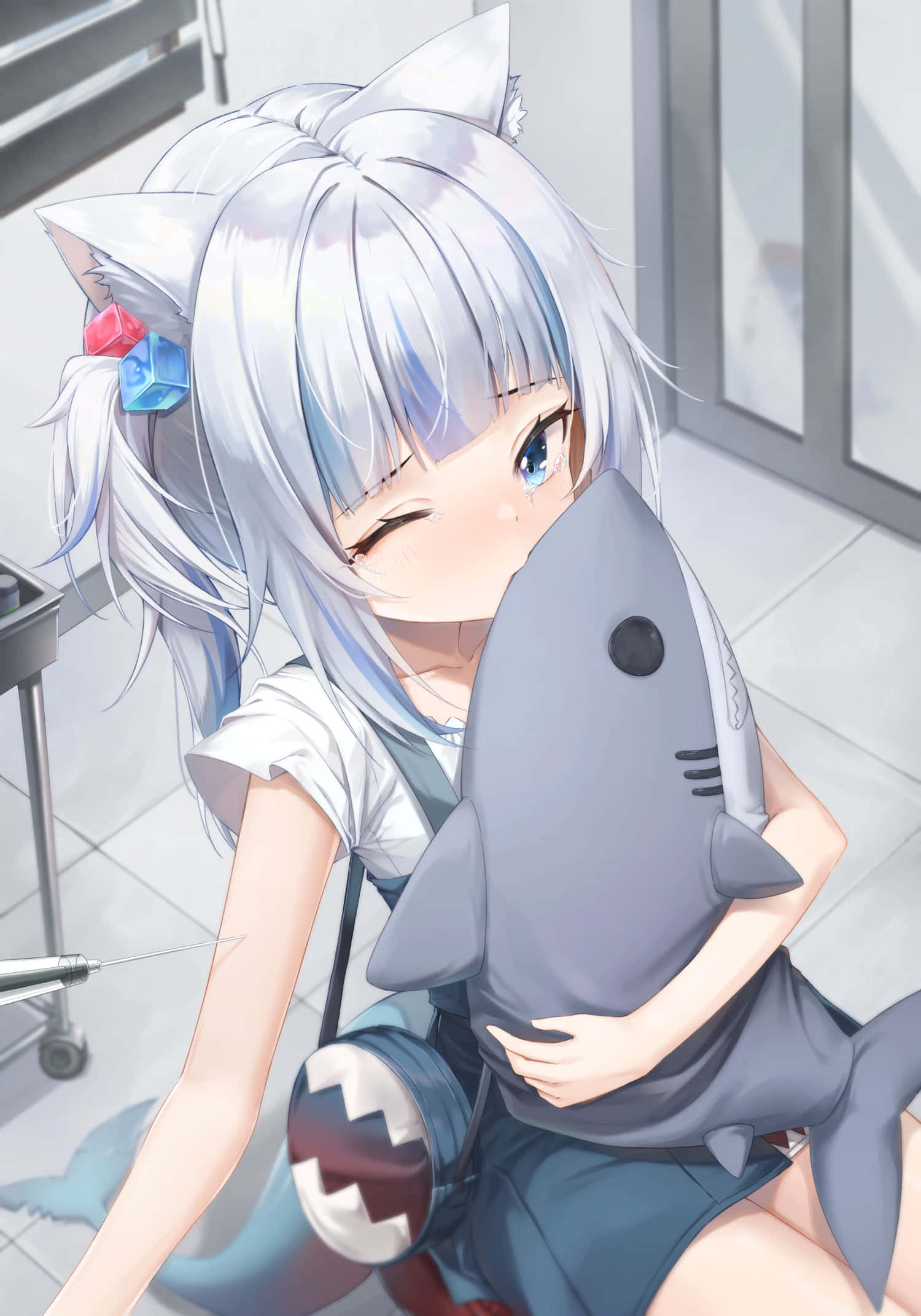 Gawr Gura, anime style, shark plushie, Full HD Phone Wallpaper