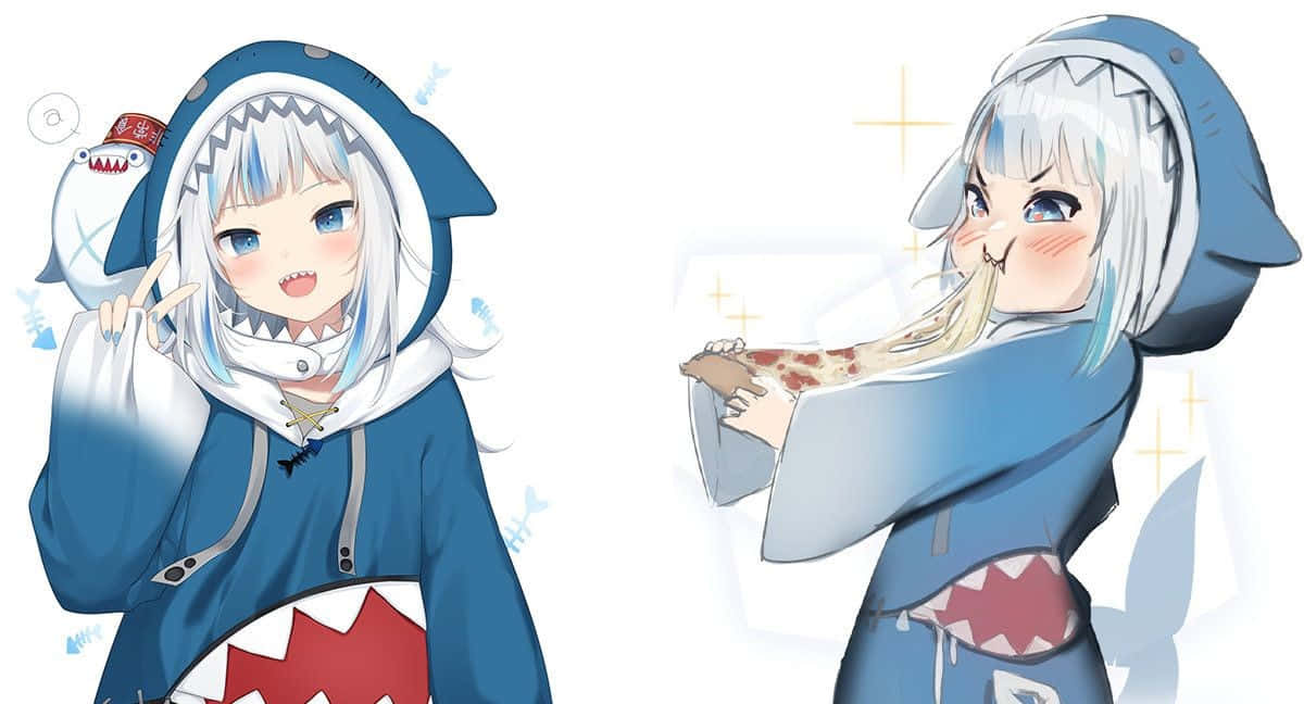 Gawr Gura, anime style, shark hoodie, SD Desktop Wallpaper