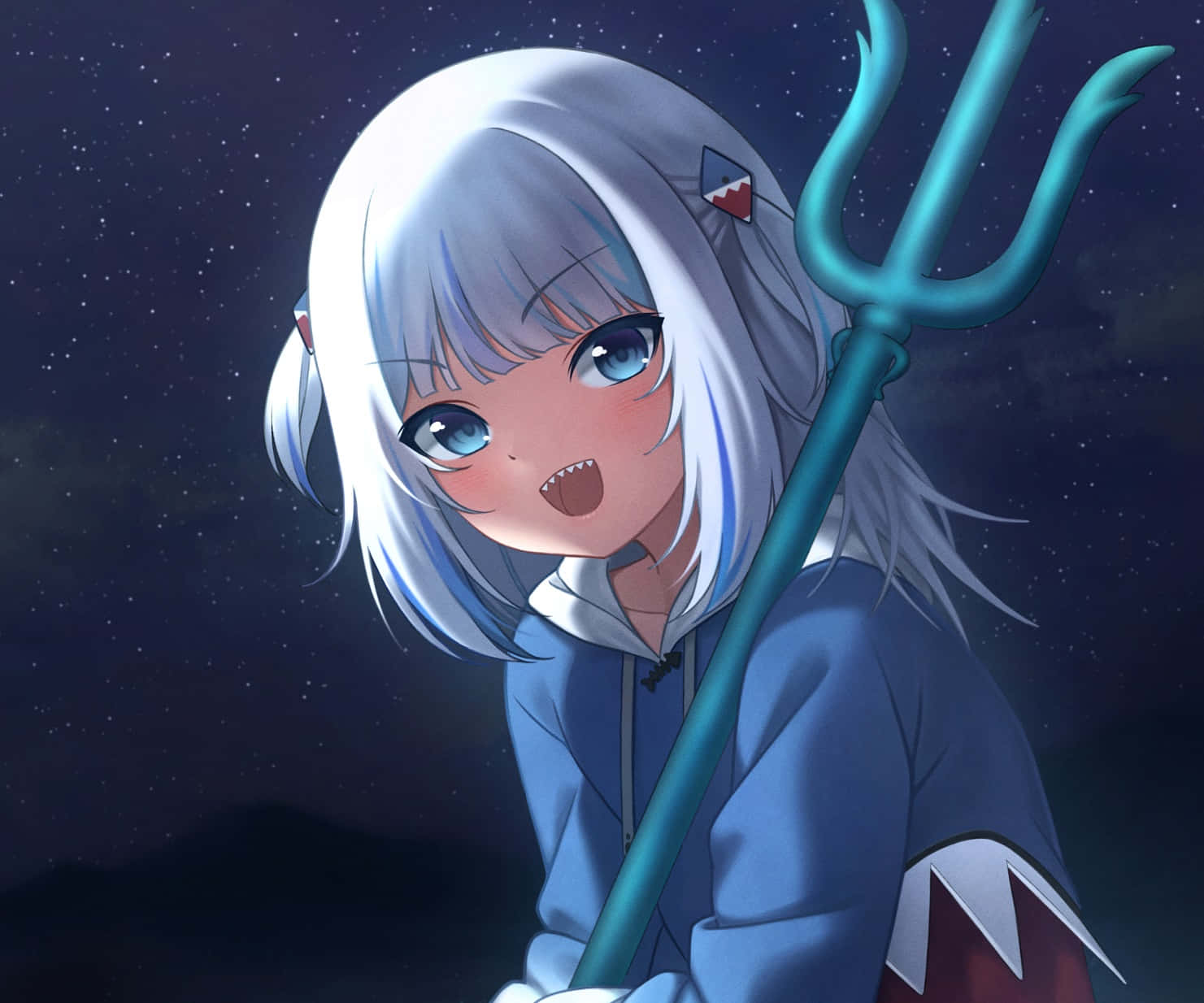 Gawr Gura, anime style, silver hair, HD Desktop Wallpaper