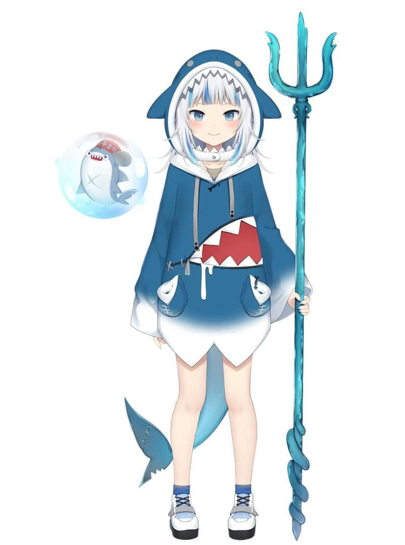Gawr Gura, anime character, trident, SD Phone Wallpaper