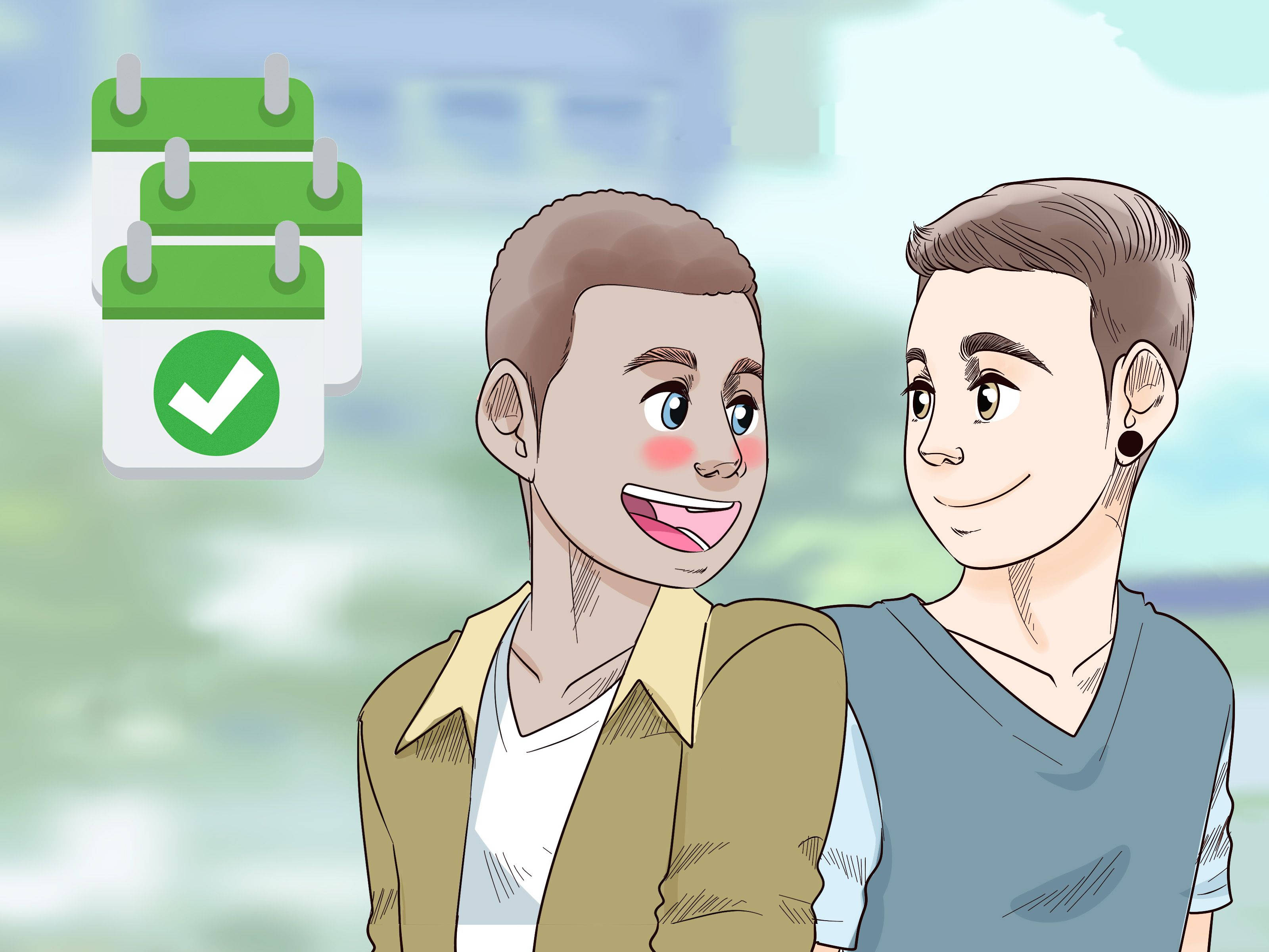 Gay Boy, green calendar icon, checkmark, 2K Desktop Wallpaper