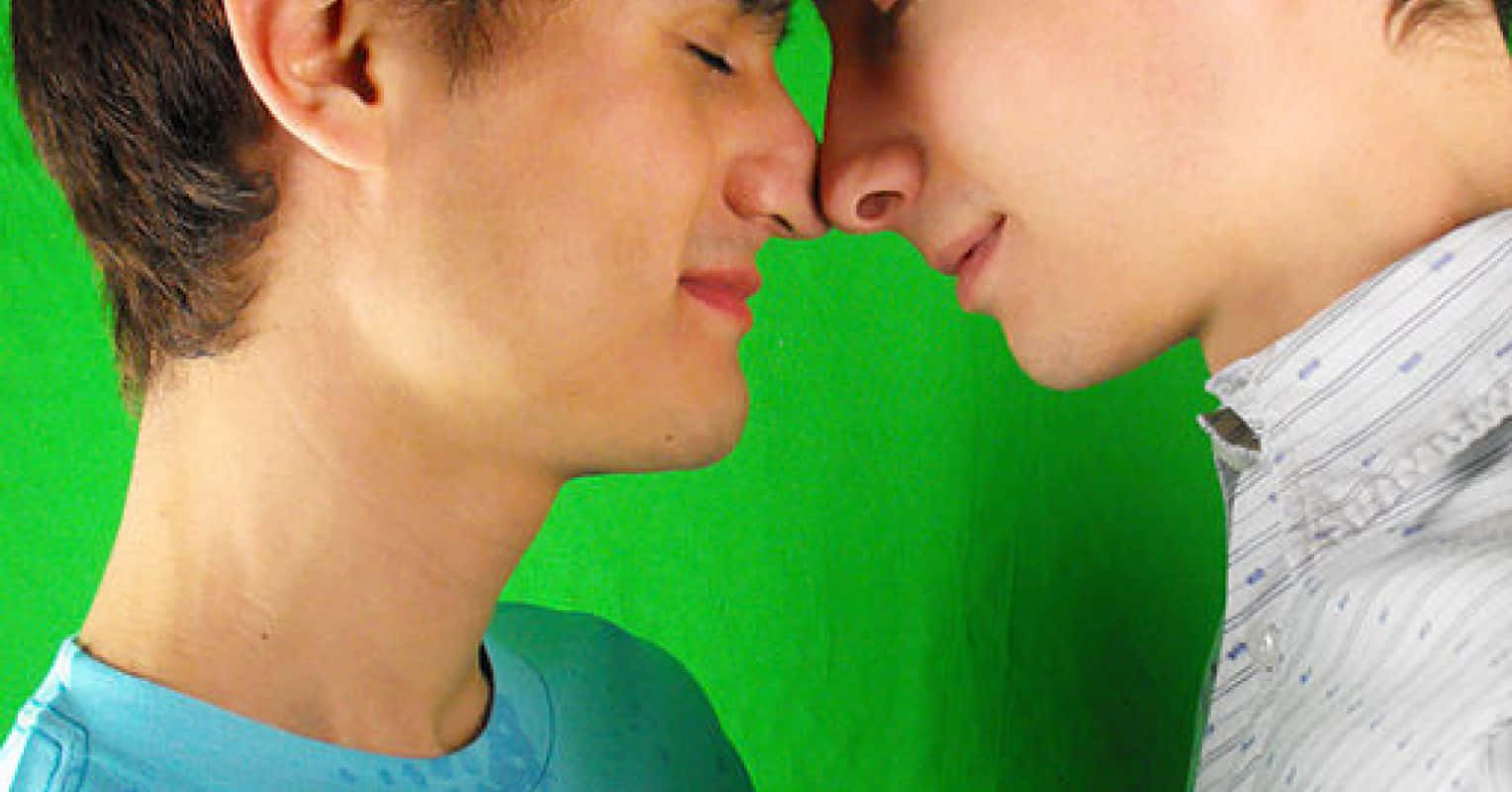vibrant green background, two men, foreheads touching, HD Desktop Wallpaper
