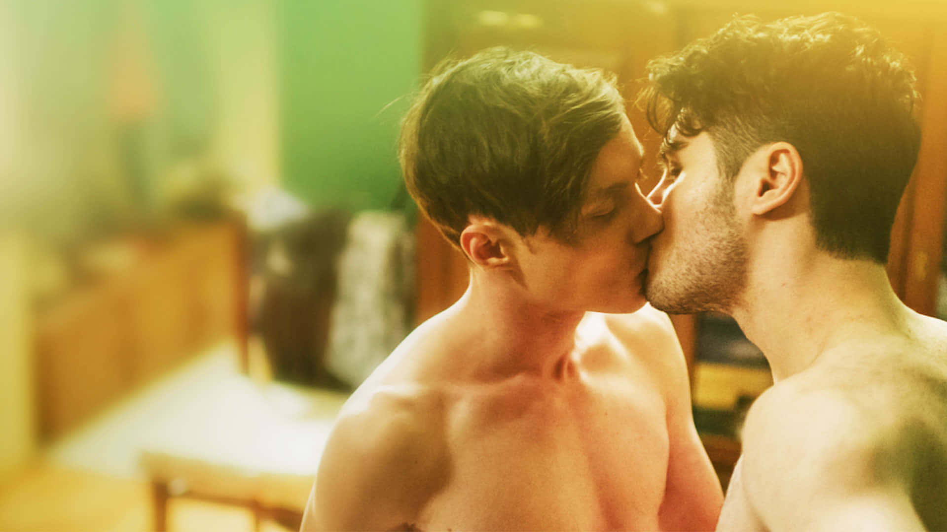 Gay Boys, shirtless, intimate kiss, Full HD Desktop Wallpaper