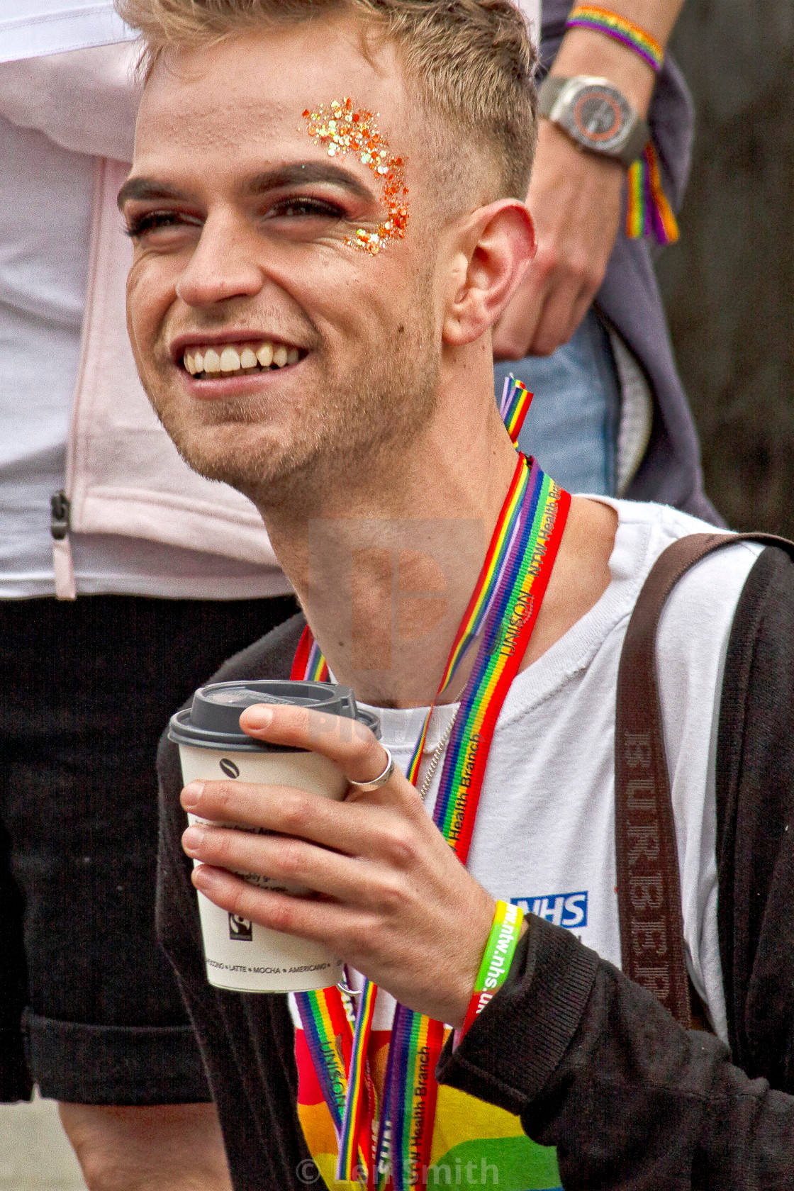Gay Boy With Coffee, Pride event, glitter on his cheek, HD Phone Wallpaper