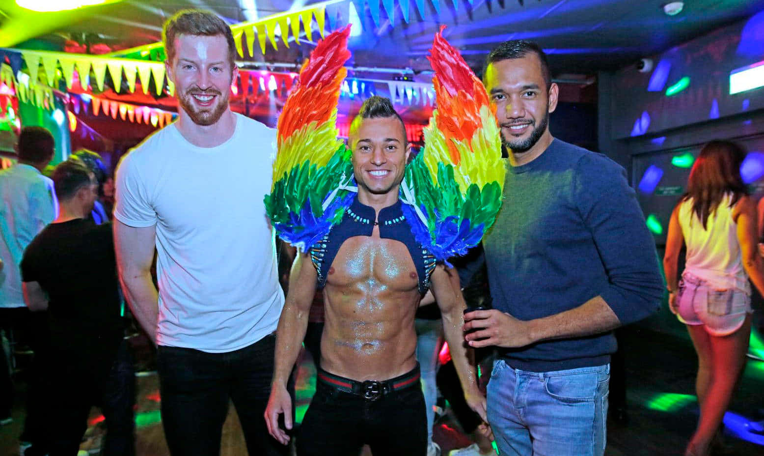 Gay Latino, rainbow wings, vibrant nightclub, HD Desktop Wallpaper