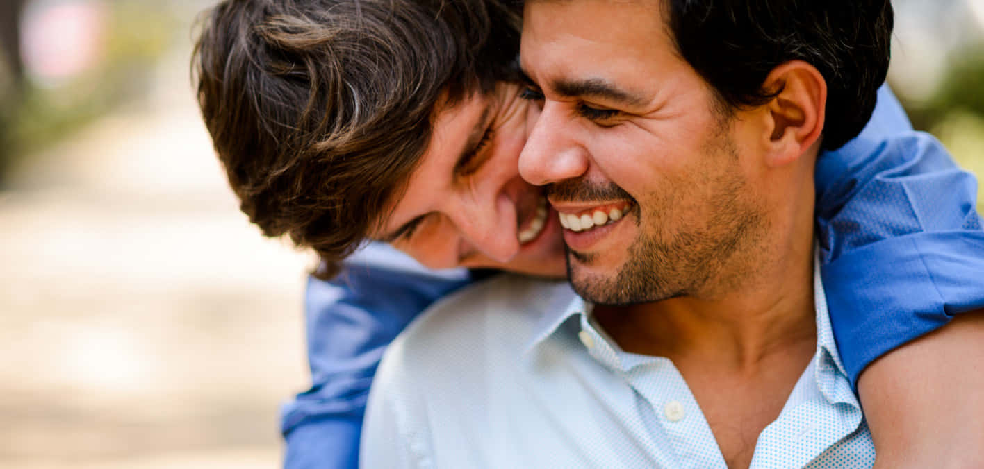 Gay Latino couple, hugging, outdoors, HD Desktop Wallpaper