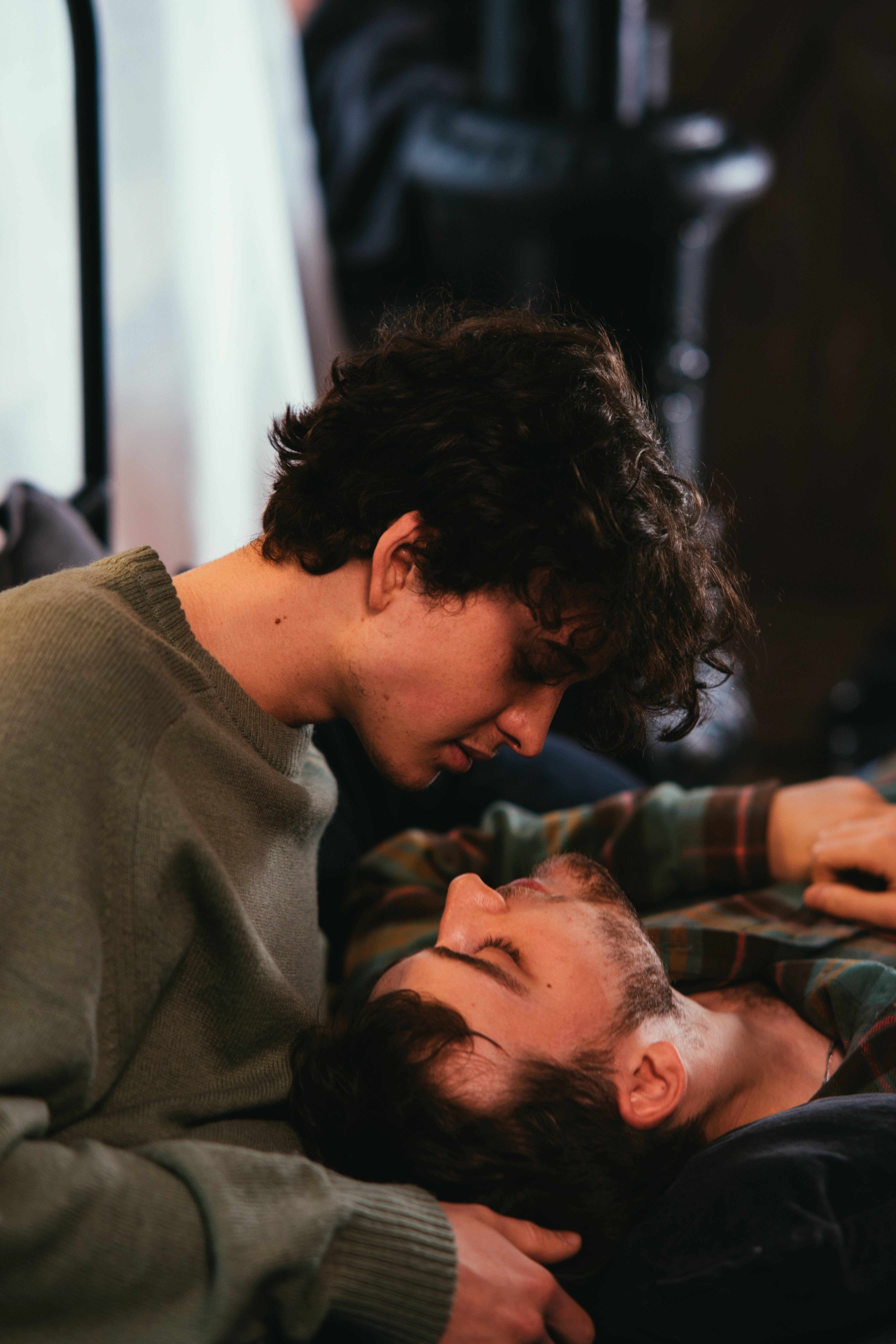 Gay Men, head on lap, young men, 5K Phone Wallpaper