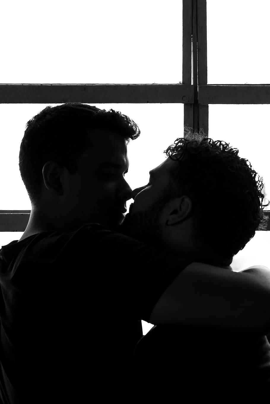 silhouette, couple, windowpane, HD Phone Wallpaper