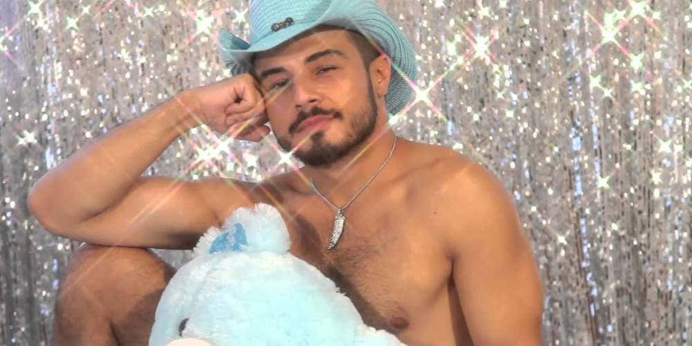 light blue cowboy hat, fluffy blue teddy bear, sparkling silver tinsel backdrop, SD Desktop Wallpaper