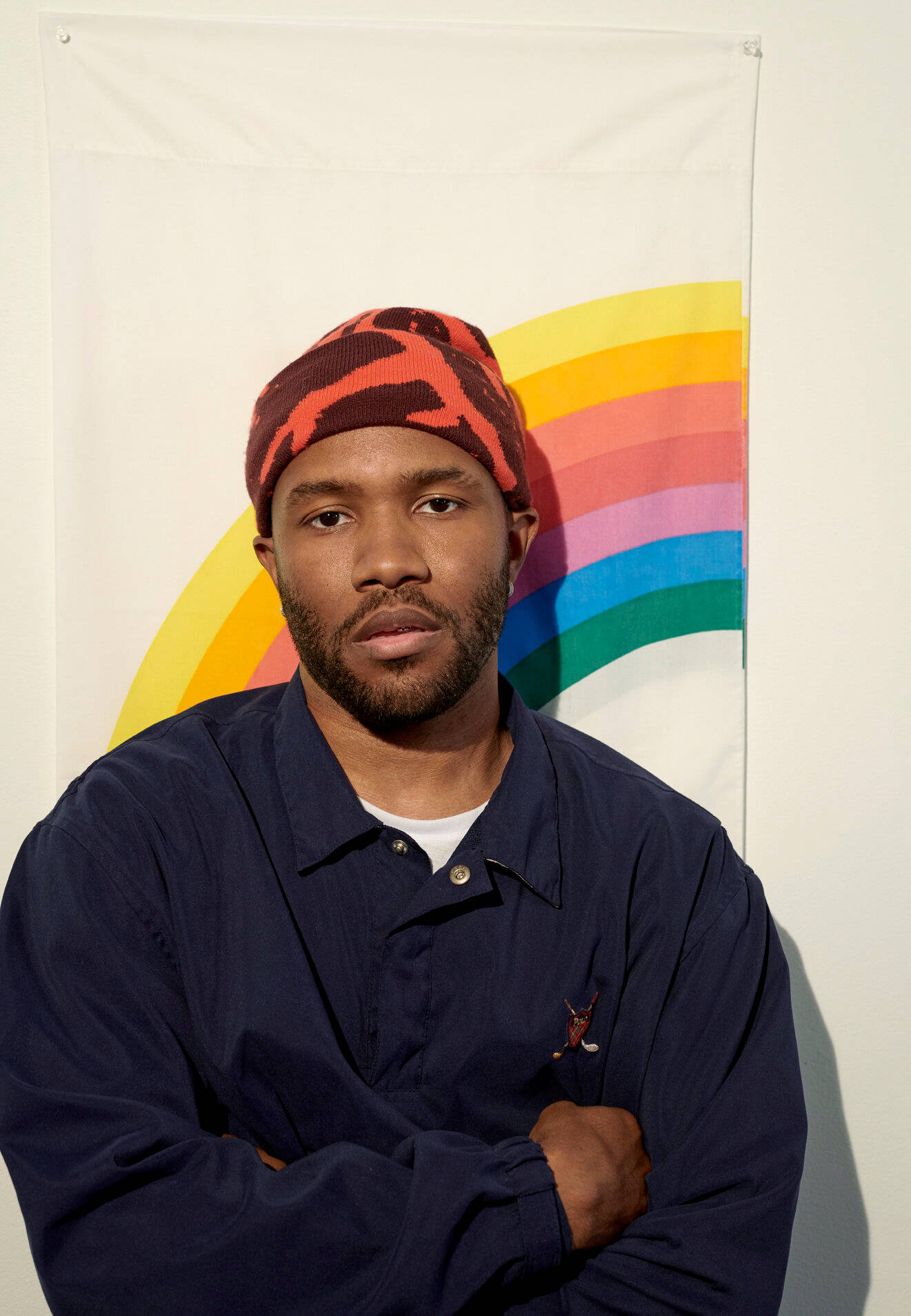 red patterned beanie, vibrant rainbow banner, man, HD Phone Wallpaper