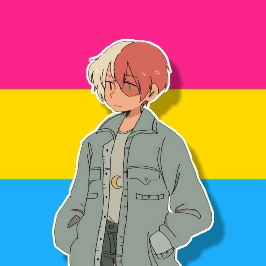 pansexual pride background, anime-style character, half red half white hair, SD Desktop Wallpaper